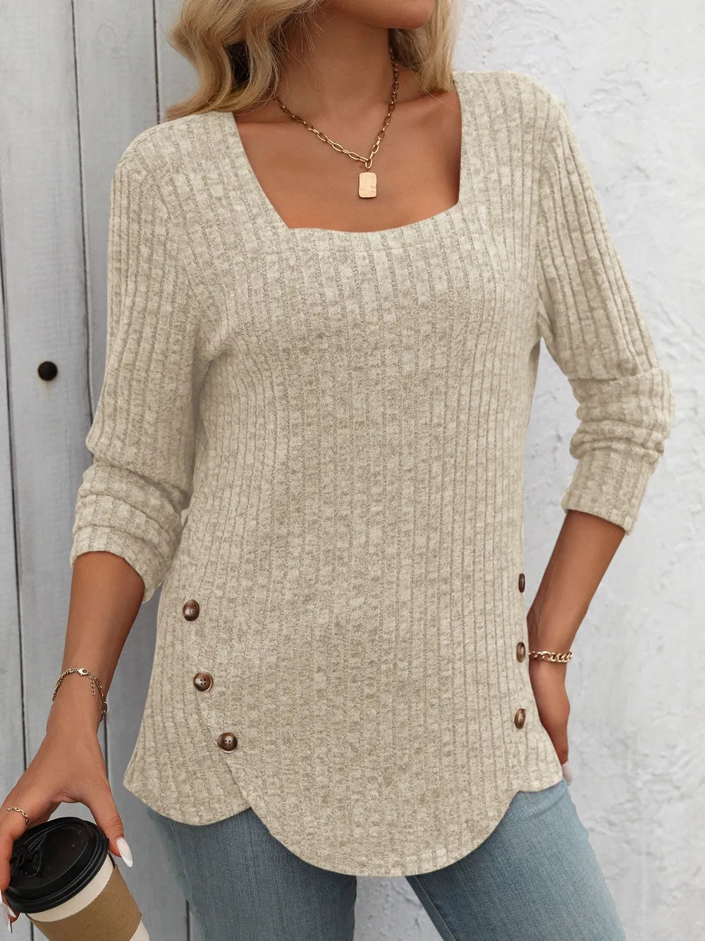 Mandy Square Neck Long Sleeve T-Shirt - Be Bliss Boutique