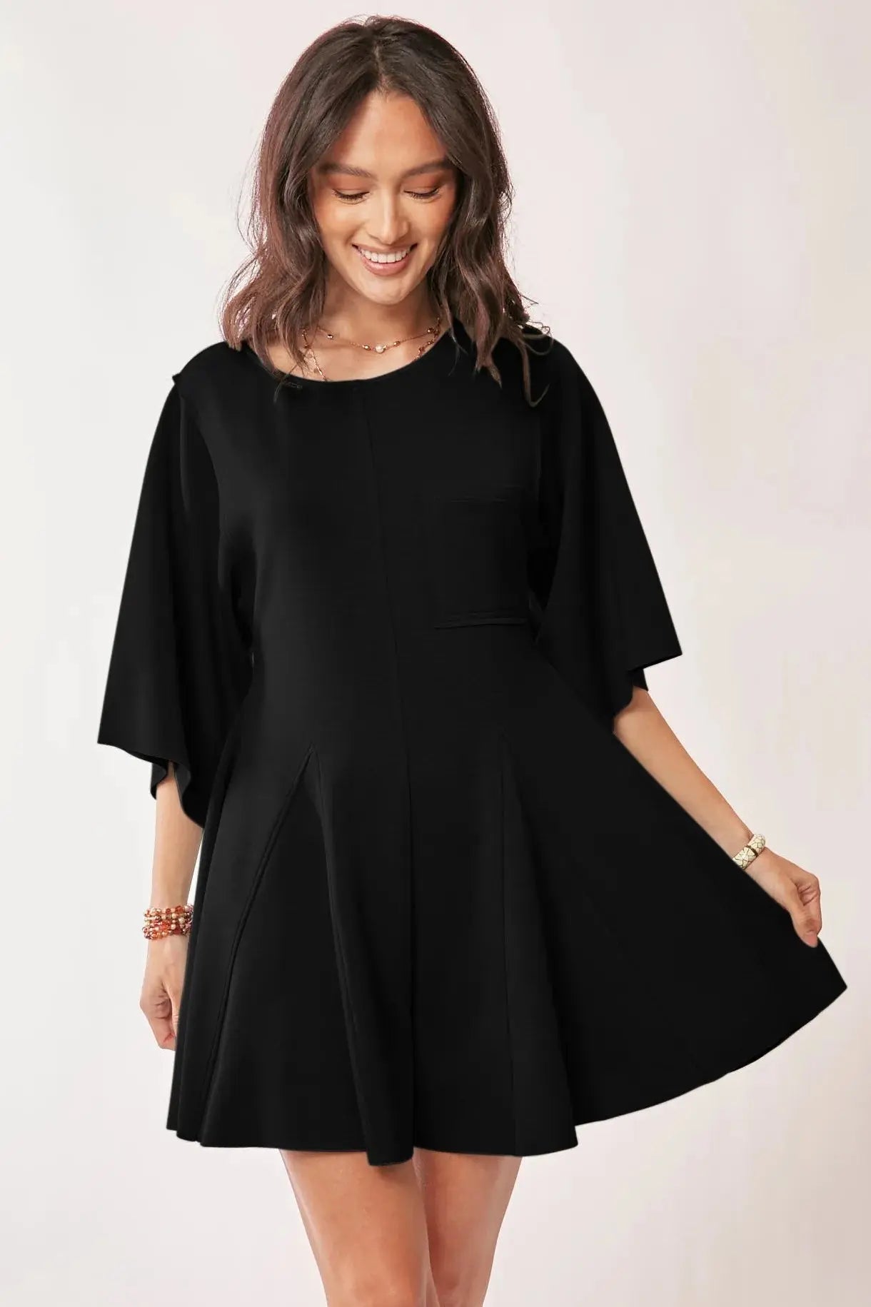Davi & Dani “Midnight Flutter” Draped-Sleeve Skort Romper - Be Bliss Boutique