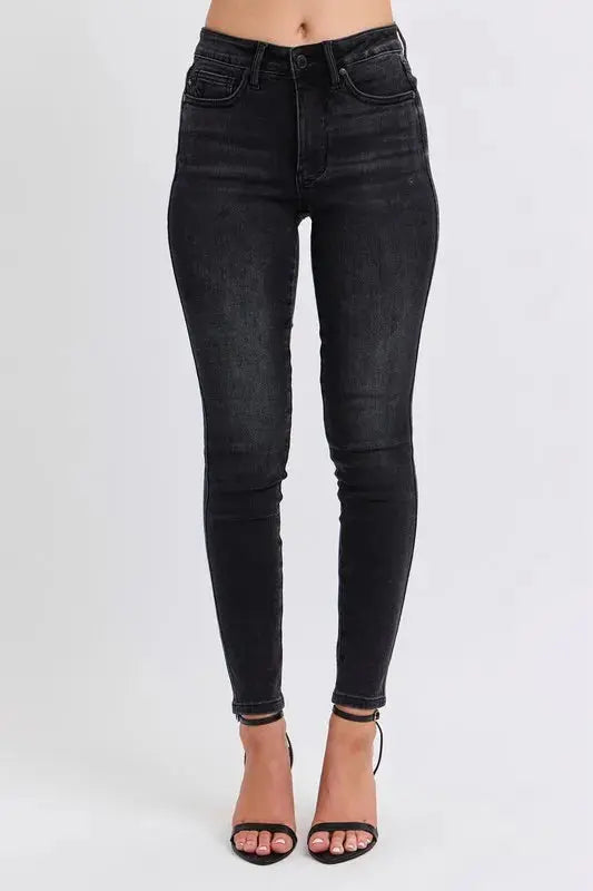 Full Size/Plus Size Mid Rise Tummy Control Skinny Judy Blue Jeans - Be Bliss Boutique