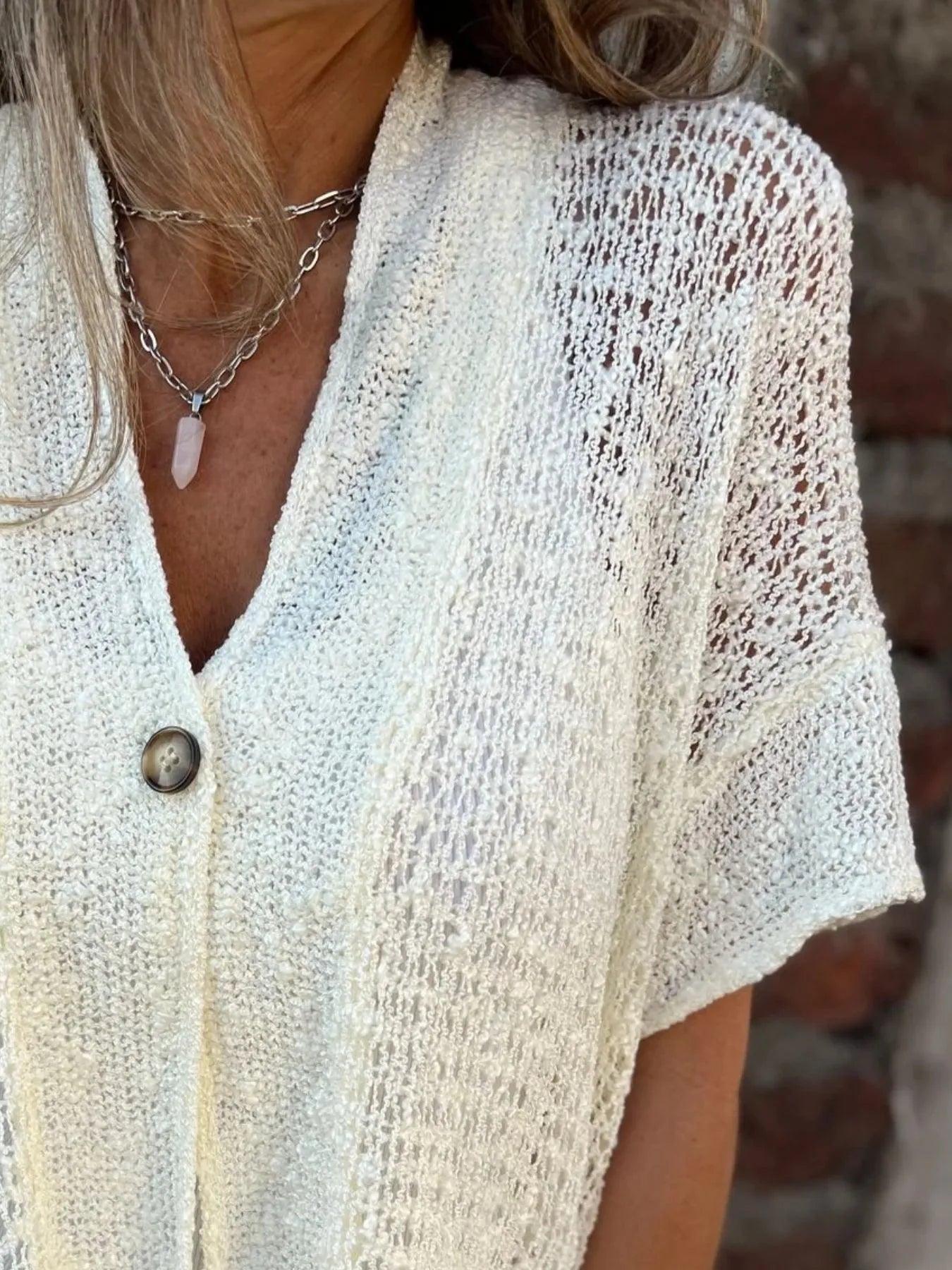 Full Size Knit Openwork One Button Cardigan - Be Bliss Boutique