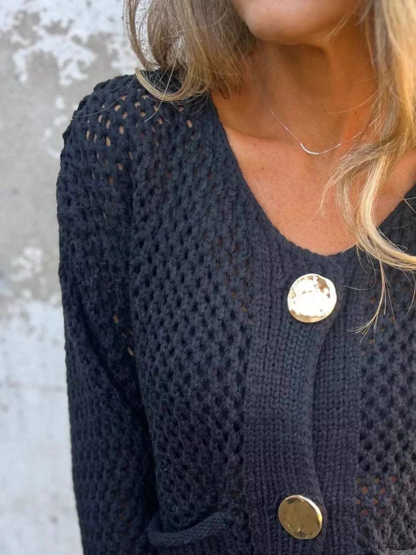 Crochet Button Up Long Sleeve Cardigan - Be Bliss Boutique