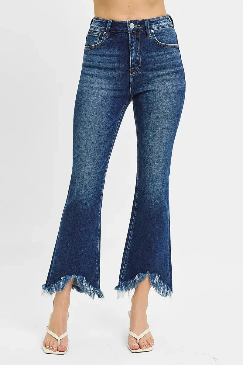 Full Size High Rise Crop Bootcut Fray Hem RISEN Jeans - Be Bliss Boutique