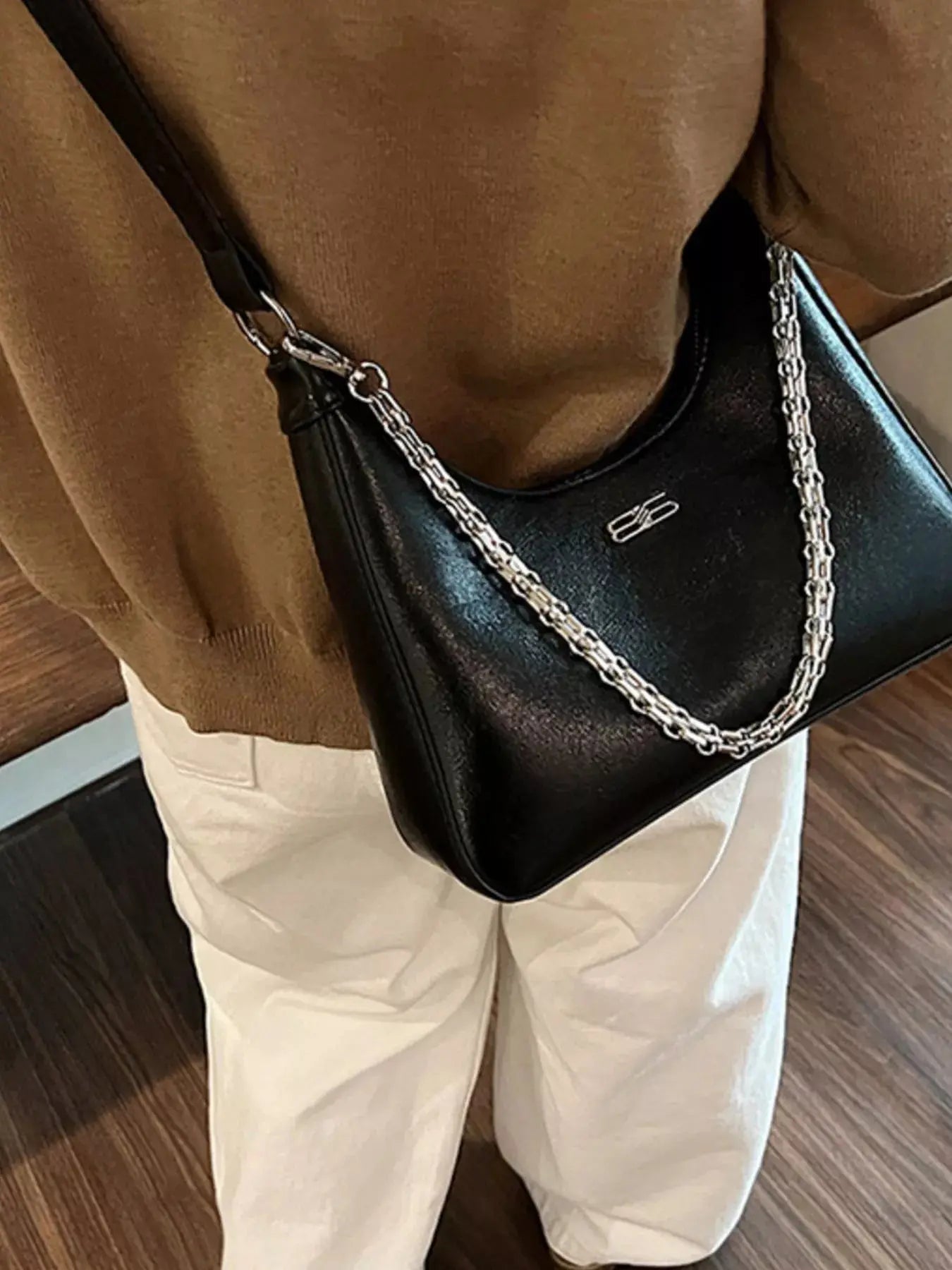 Chain-Accented Crossbody Bag - Be Bliss Boutique