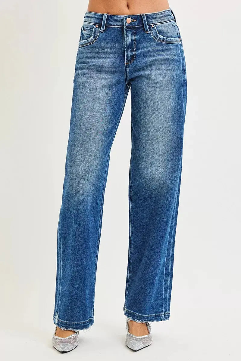 RISEN Jeans - Full Size Slouchy Baggy Jeans with Pocket Side Seam Detail - Be Bliss Boutique