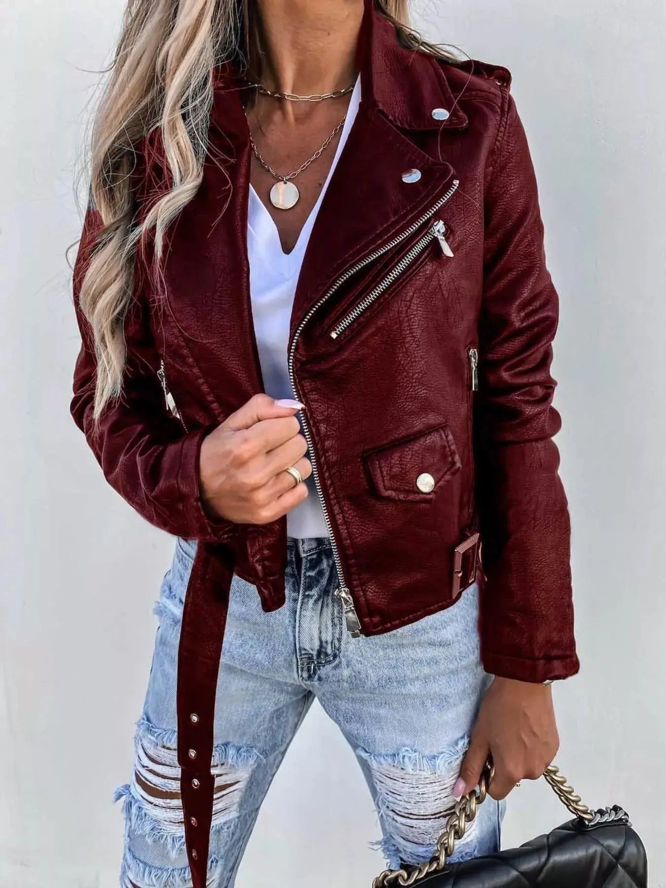 Plus Size Zip Up Motorcycle Biker Faux Leather Jacket - Be Bliss Boutique