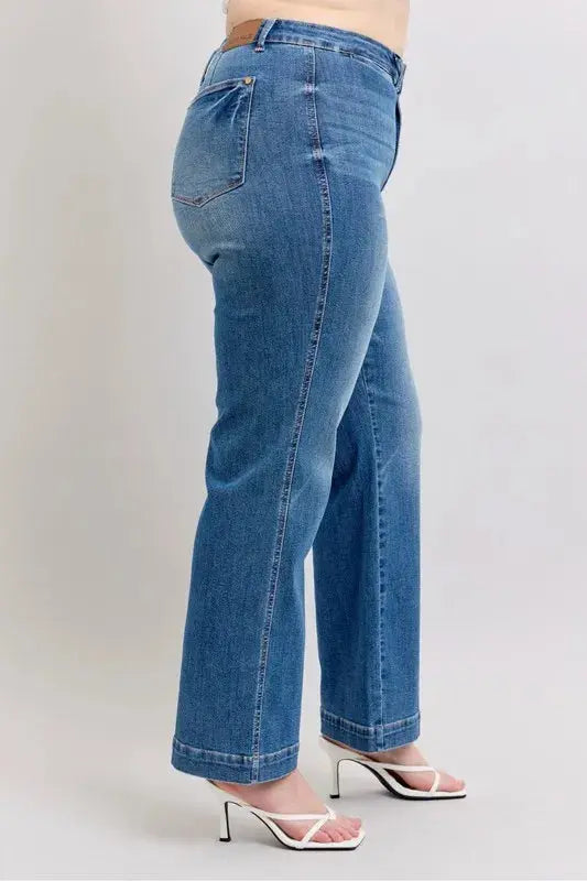 Judy Blue Full Size/Plus Size High Waist Contrast Thread Straight Jeans - Be Bliss Boutique