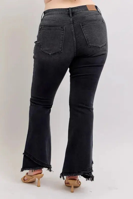 Judy Blue Full Size/Plus Size High Waist Flare w/ Mock Fray Tulip Hem - Be Bliss Boutique
