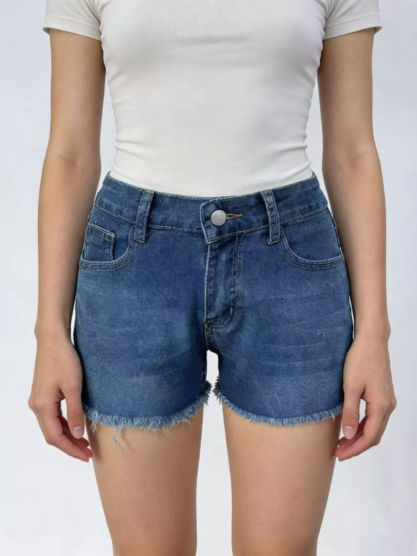 High Waist Raw Hem Denim Shorts - Be Bliss Boutique