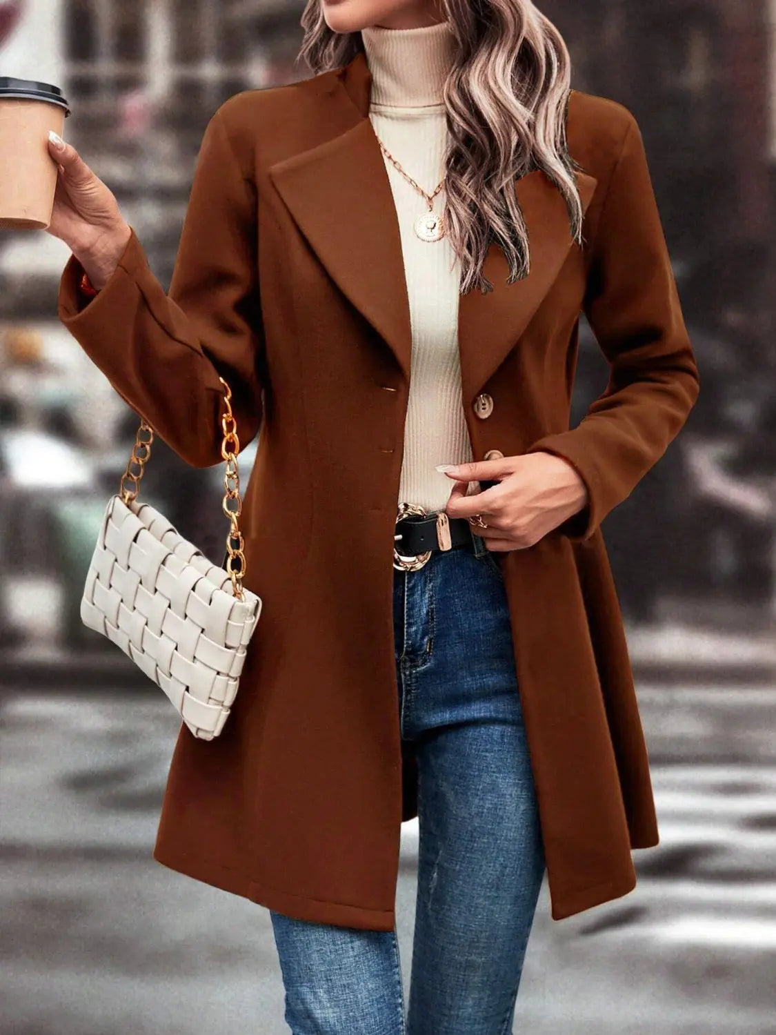 Collared Neck Long Sleeve Womens Longline Coat - Be Bliss Boutique