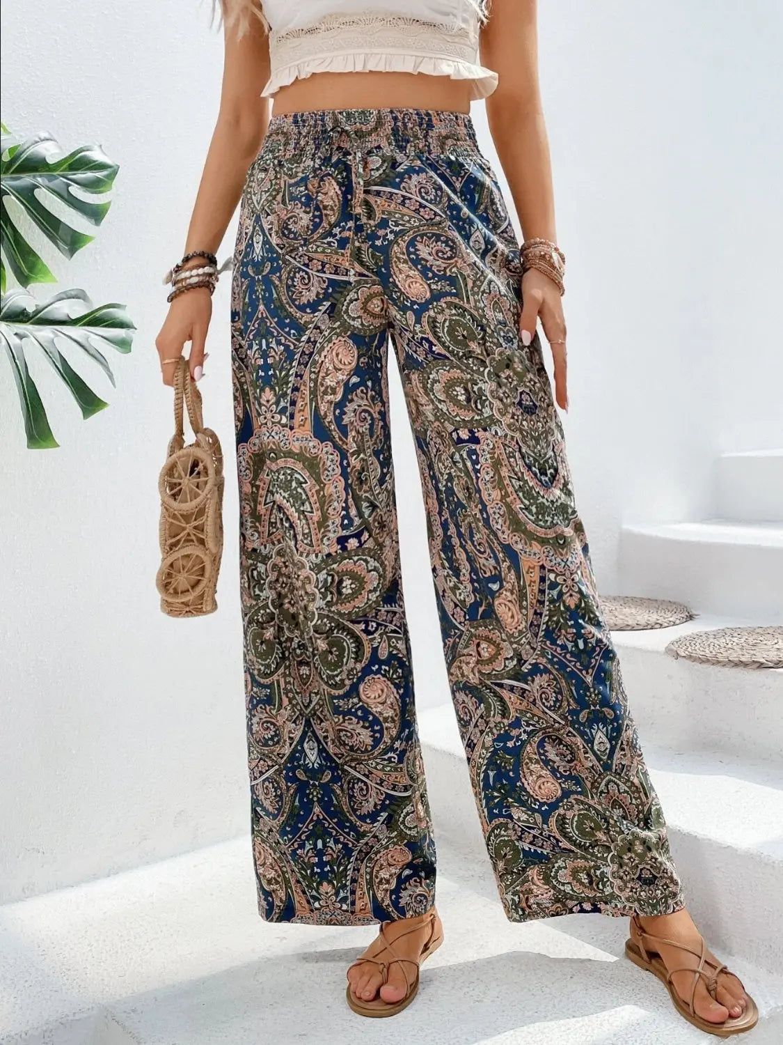 Printed Wide Leg Pants - Be Bliss Boutique
