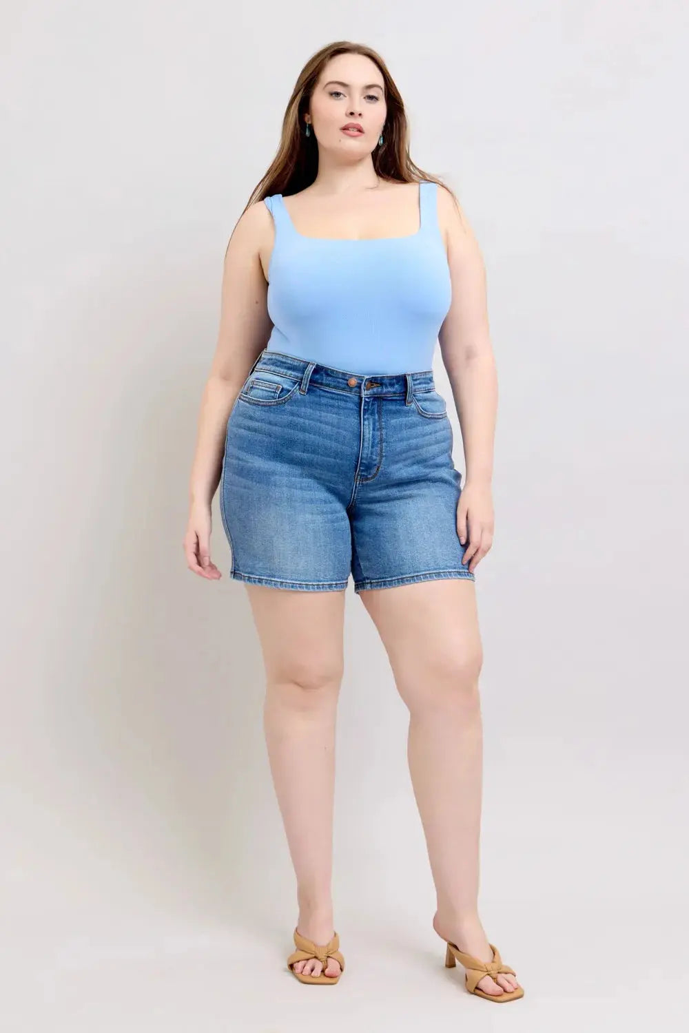 Judy Blue Full Size/Plus Size 2 Button Denim Shorts with Pockets - Be Bliss Boutique