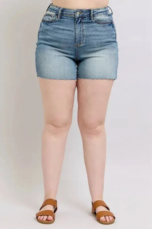 Judy Blue Jeans - Plus Size High Waist Star Seam Detail Denim Shorts - Be Bliss Boutique