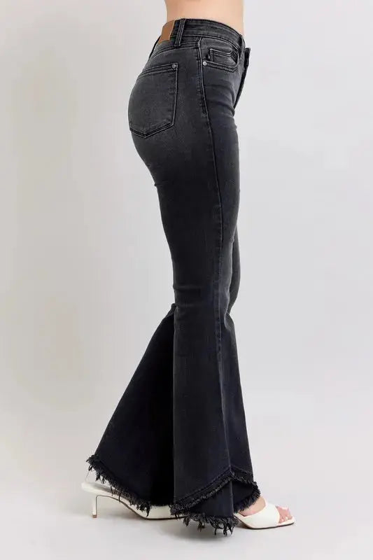 Judy Blue Full Size/Plus Size High Waist Flare w/ Mock Fray Tulip Hem - Be Bliss Boutique