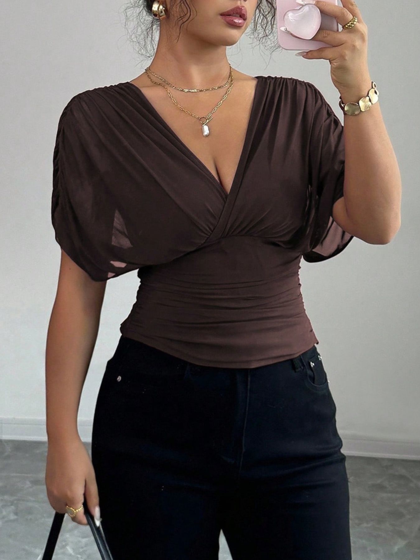 Ruched Surplice Short Sleeve Top - Be Bliss Boutique