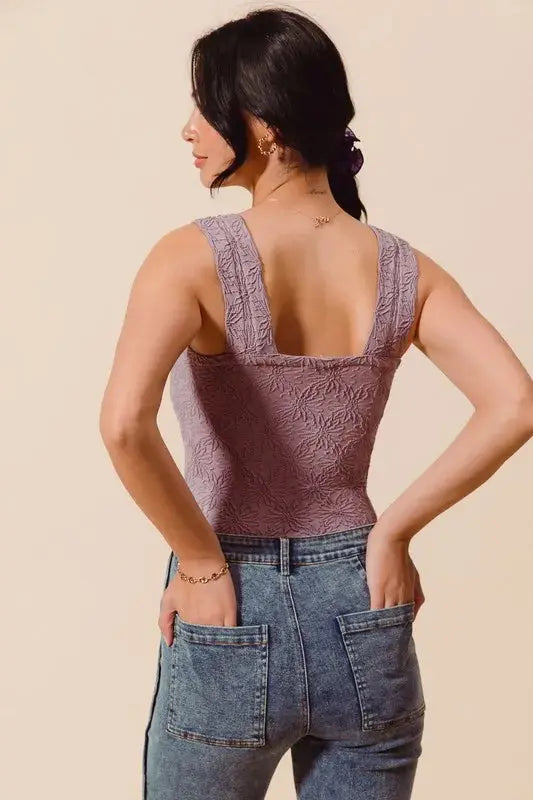 SO ME Lavender Floral Jacquard Seamless Tank Top - Be Bliss Boutique