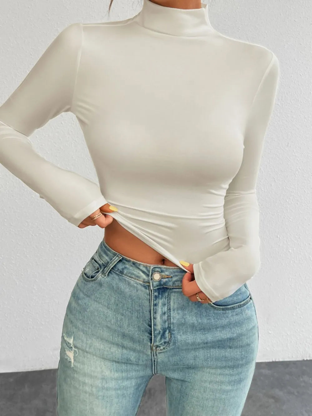 Devine Mock Neck Long Sleeve T-Shirt - Be Bliss Boutique