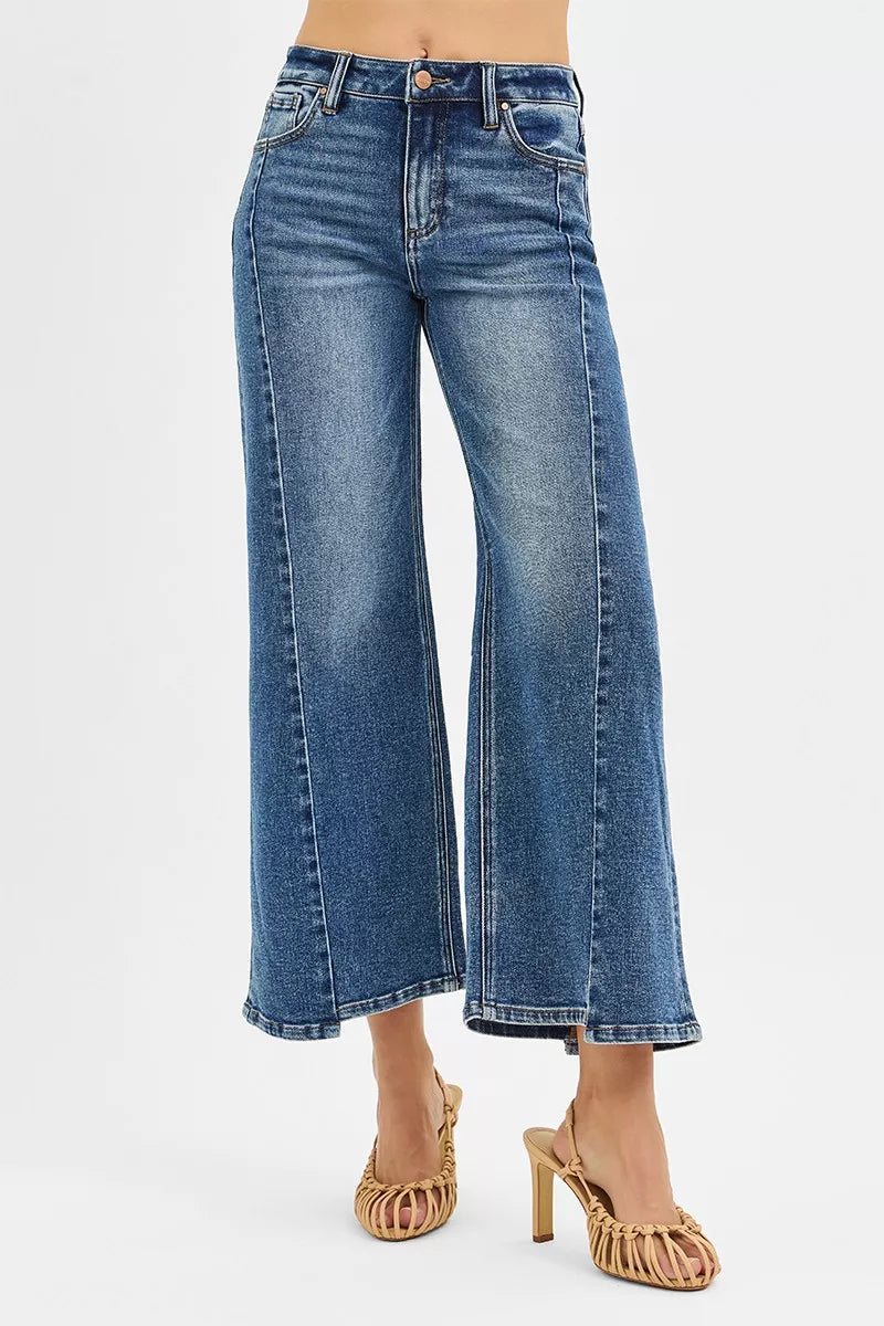 RISEN High Rise Crop Wide Leg Jeans with Step Hem -  Be Bliss Boutique