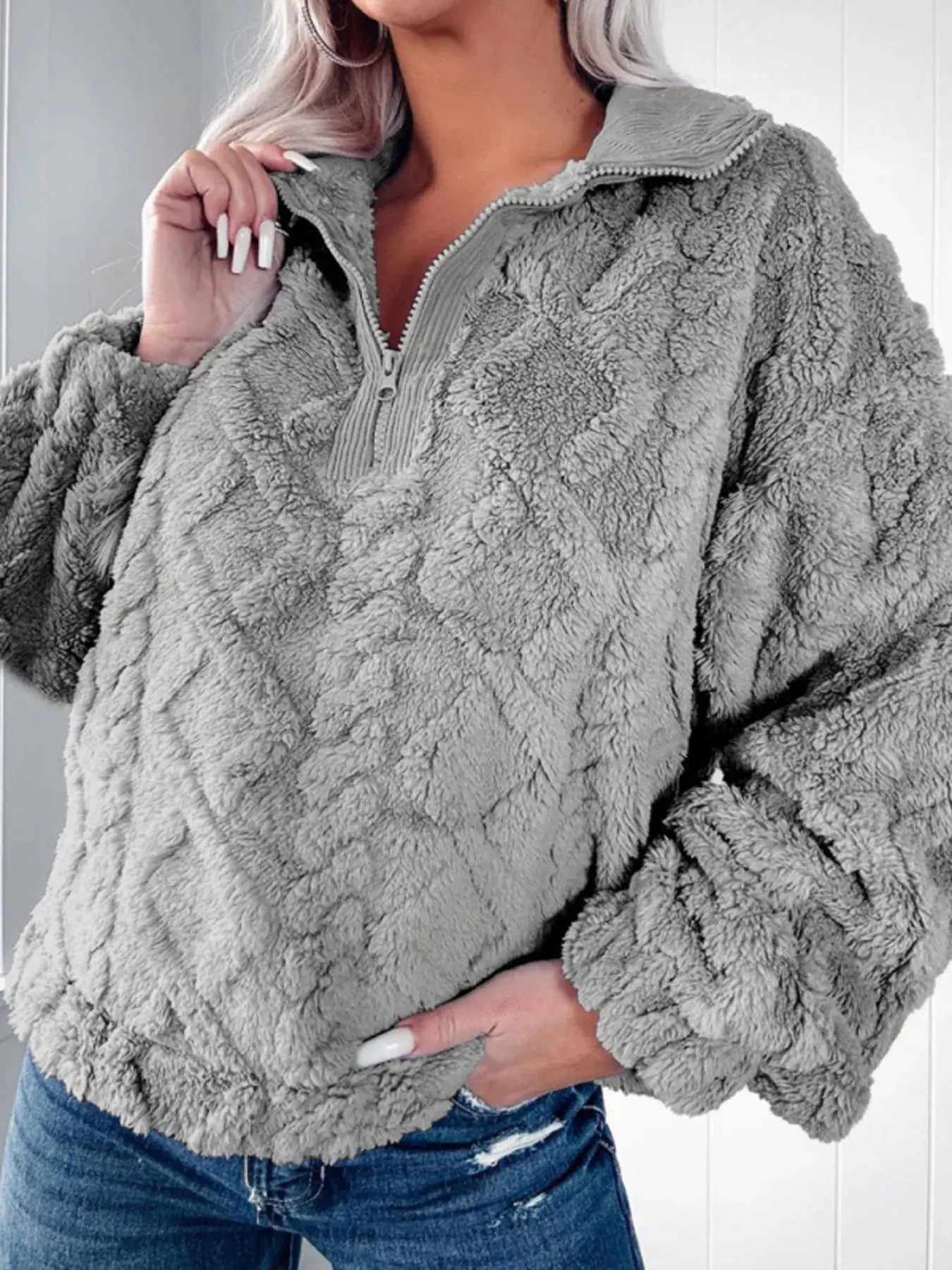 Cozy Fleece Quarter Zip Sweatshirt - Be Bliss Boutique
