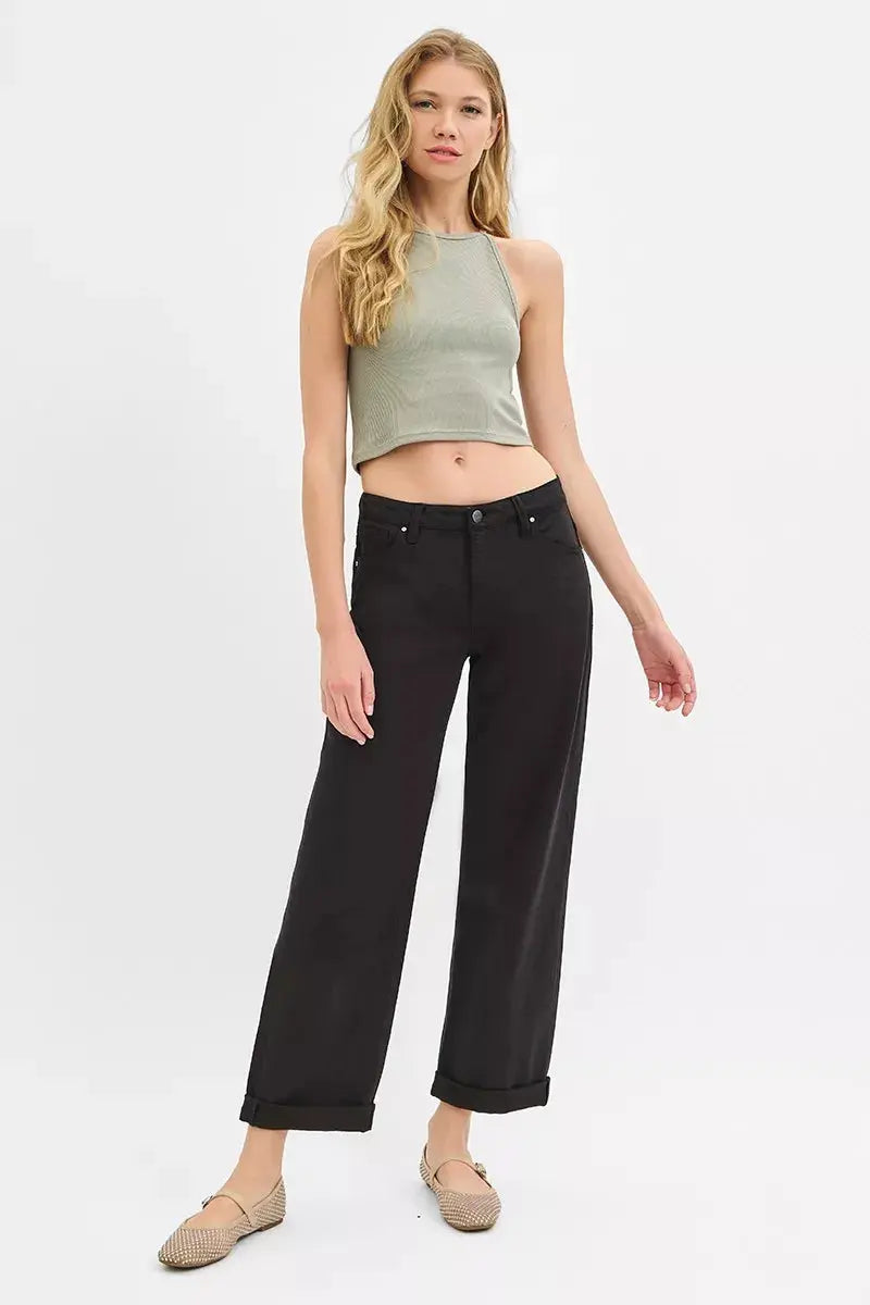 RISEN Jeans - Tummy Control Mid Rise Ankle Barrel Relaxed Baggy Jeans - Be Bliss Boutique