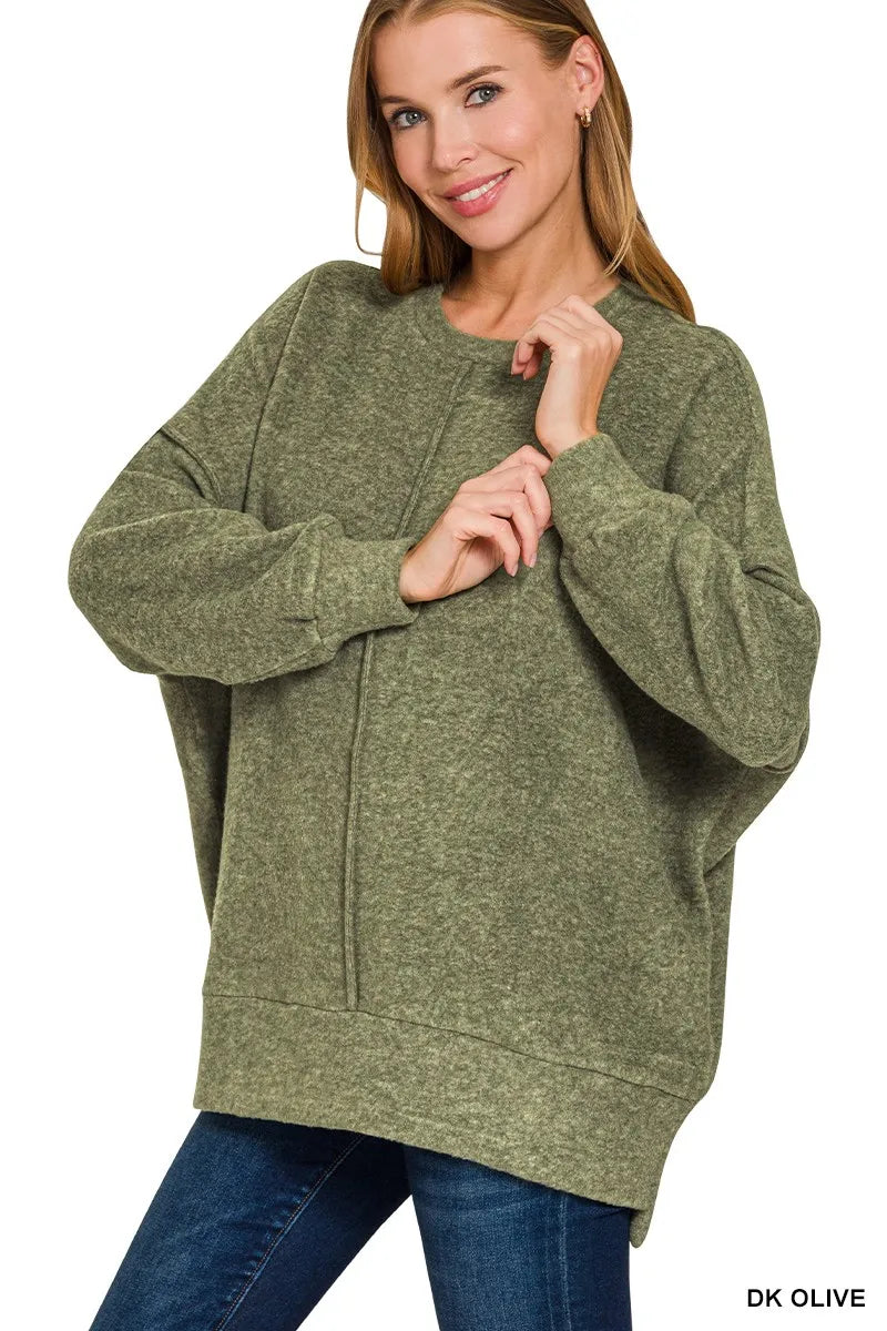Zenana Brushed Melange Hacci Oversized Sweater - Be Bliss Boutique