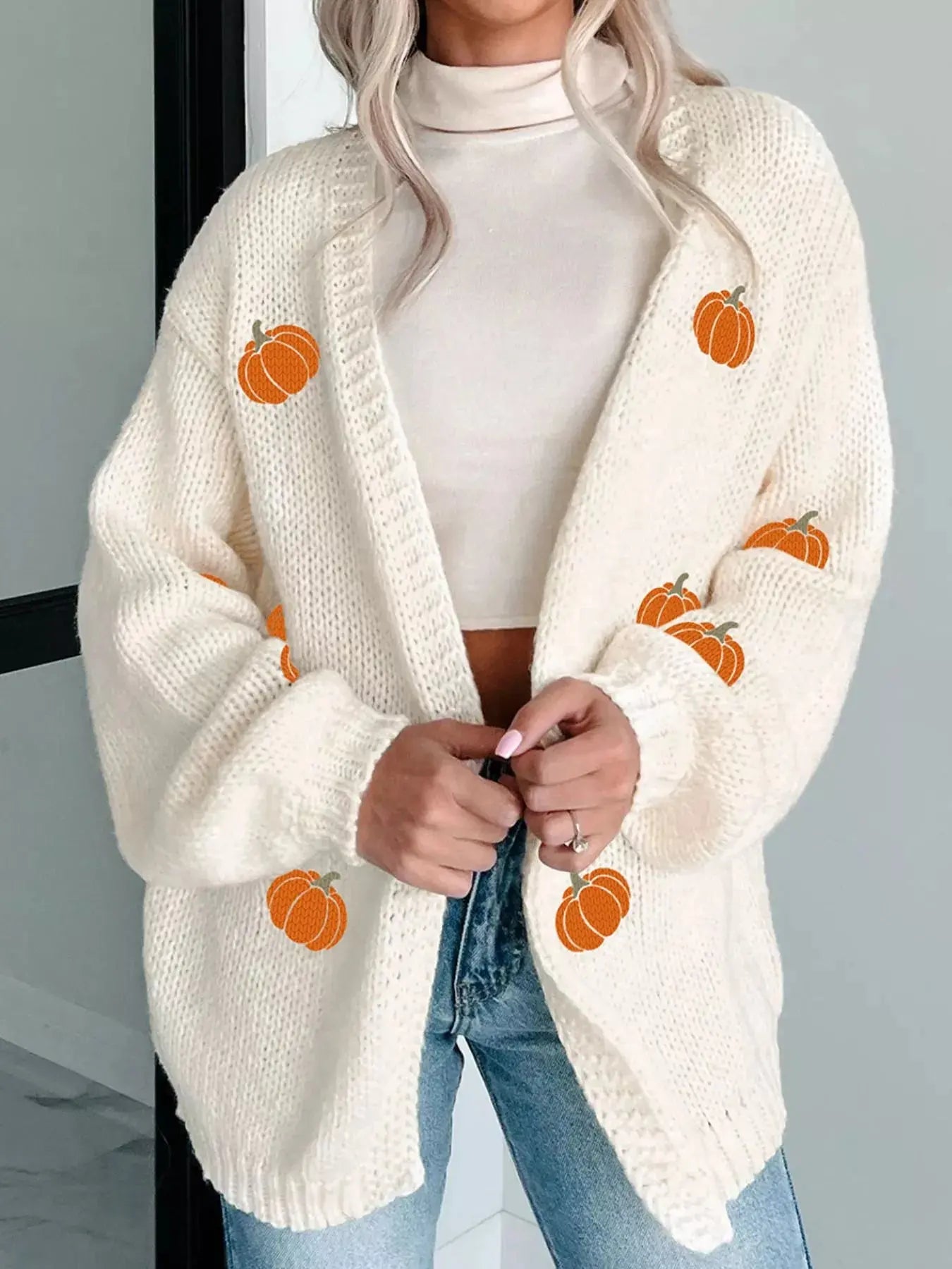 Halloween Pumpkin Embroidered Knit Cardigan - Be Bliss Boutique