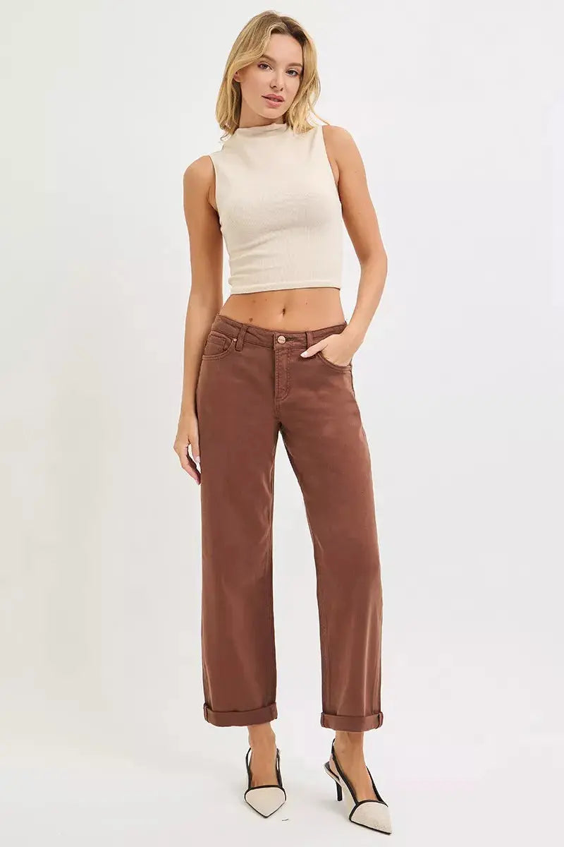 RISEN Jeans - Full Size Tummy Control Mid Rise Ankle Barrel Baggy Jeans - Be Bliss Boutique