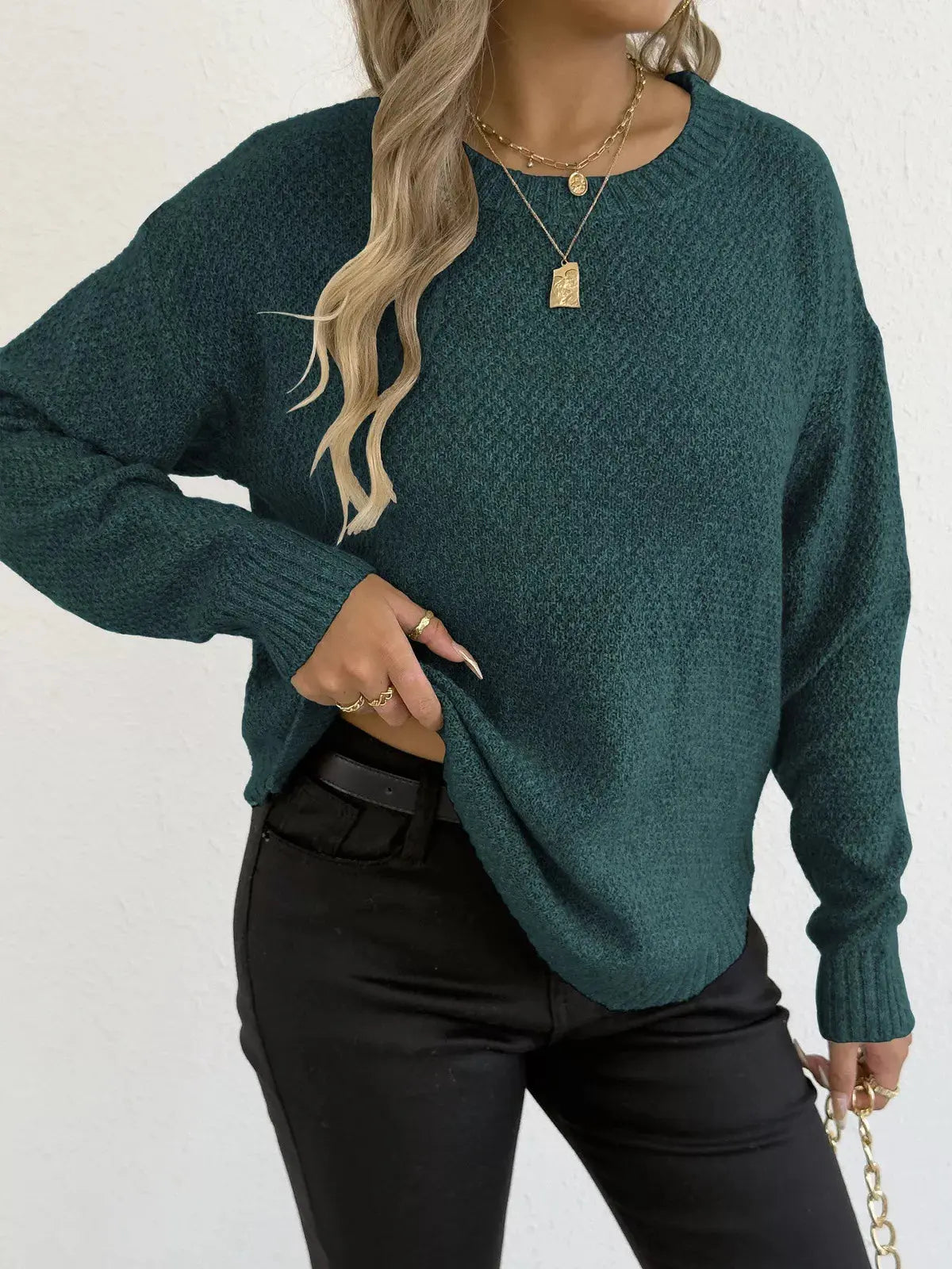 Round Neck Textured Knit Relaxed Fit Sweater - Be Bliss Boutique