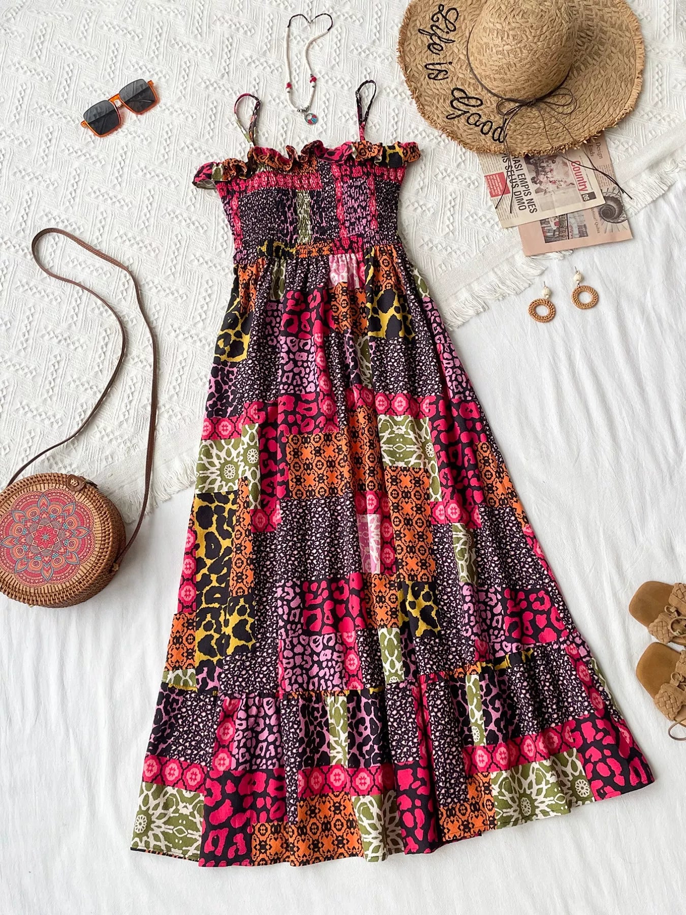 Smocked Leopard Print Cami Dress - Be Bliss Boutique