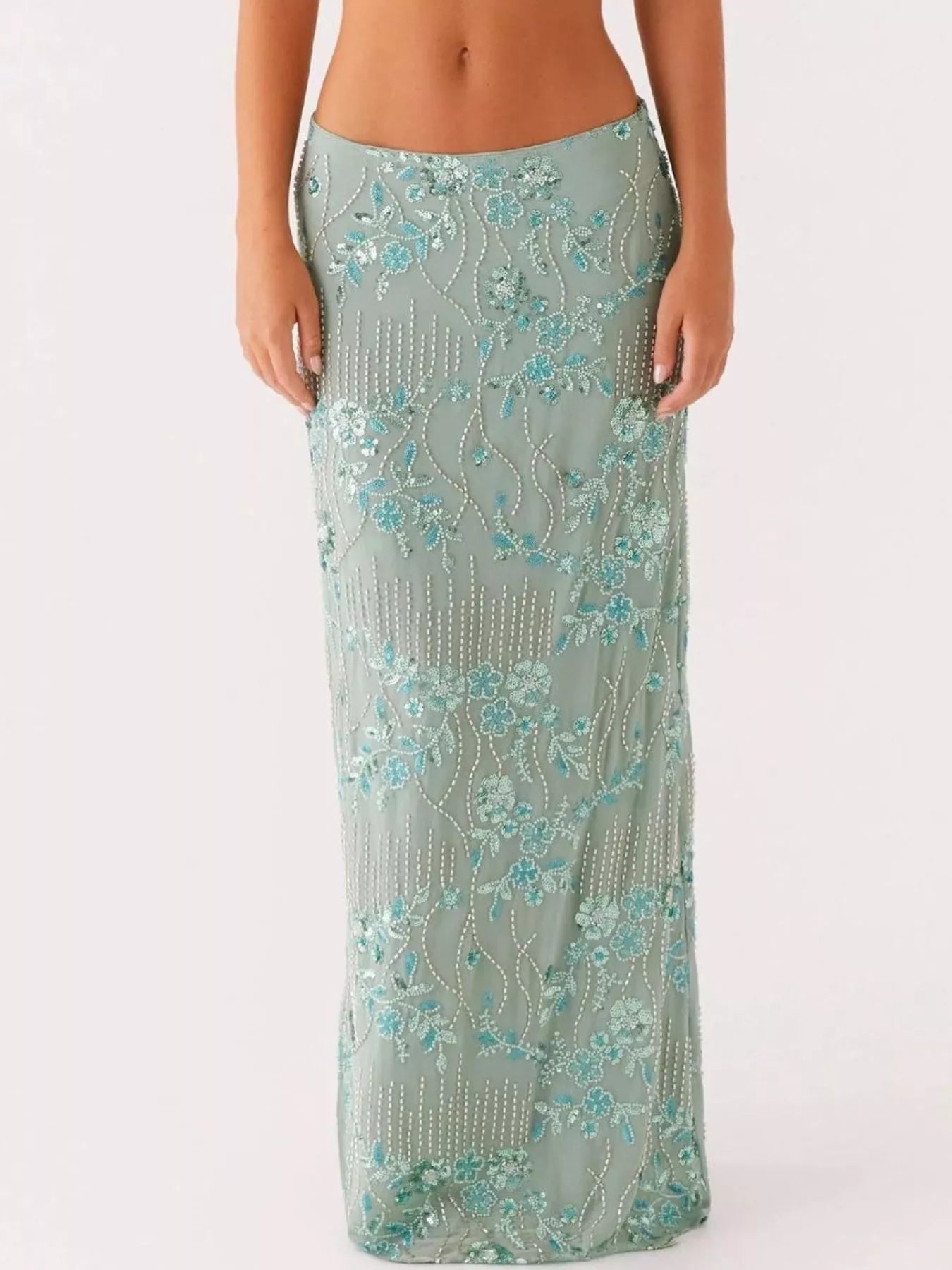 Embroidered Sequin Maxi Skirt -  Be Bliss Boutique