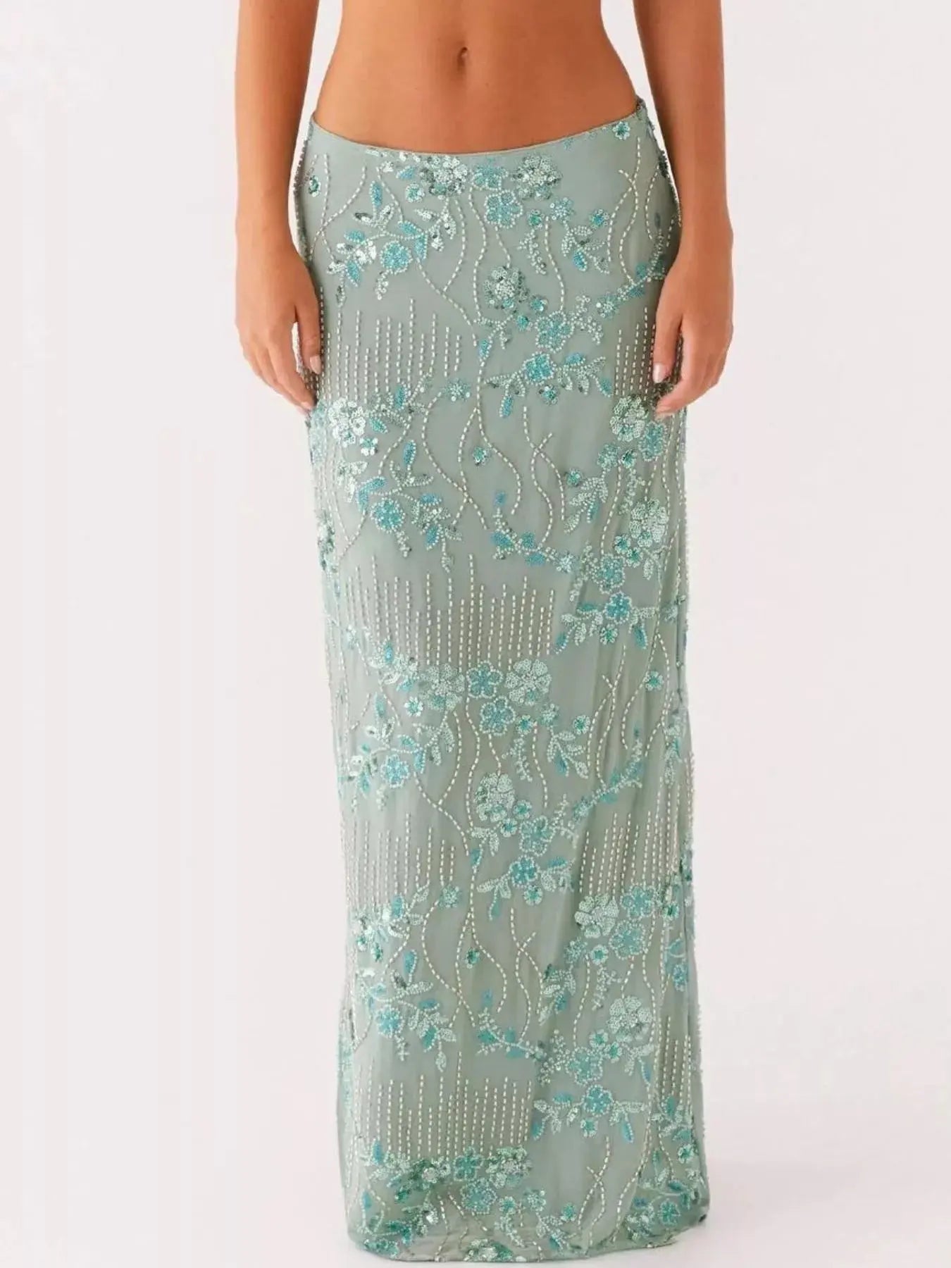 Embroidered Sequin Maxi Skirt - Be Bliss Boutique