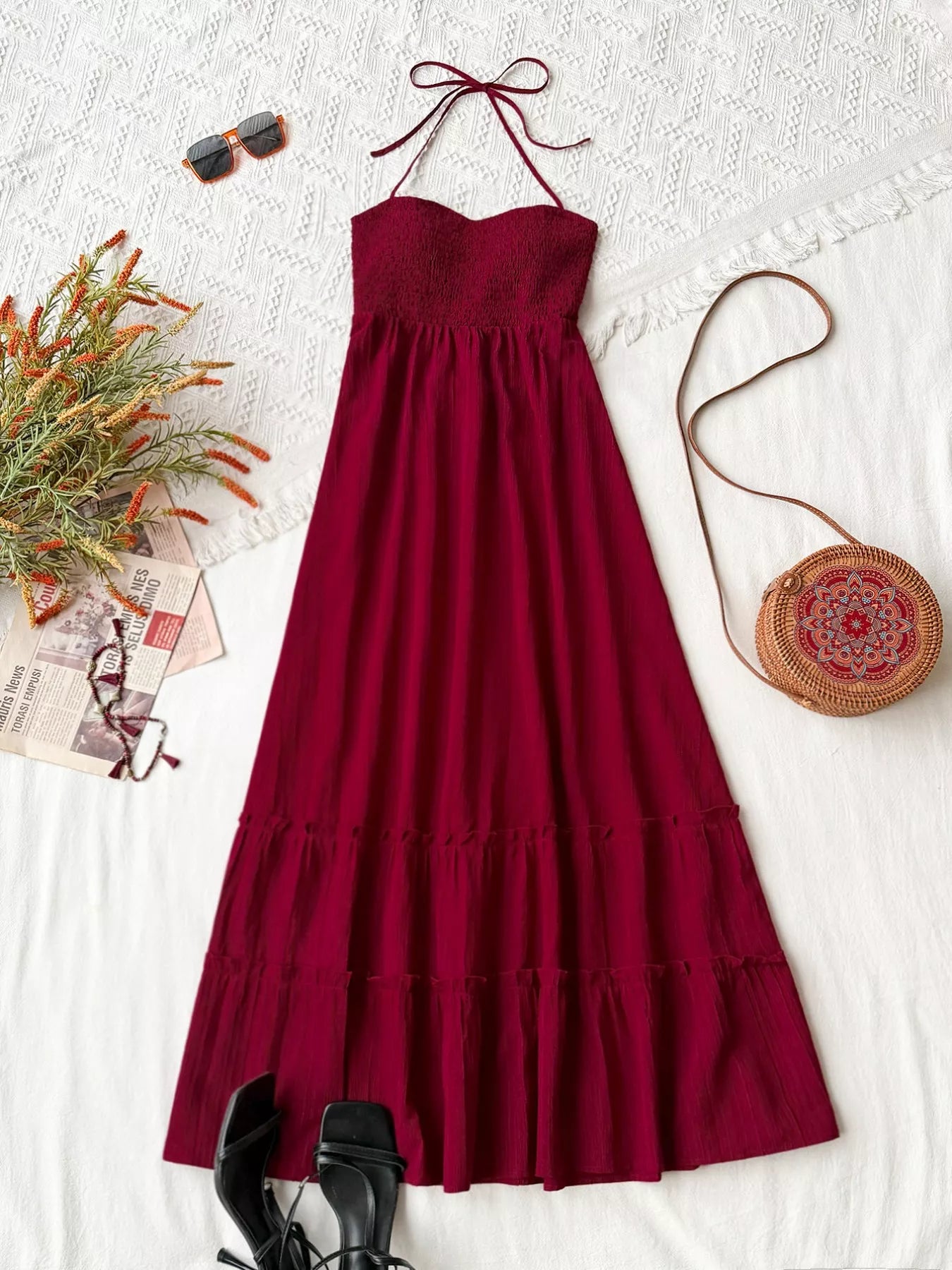 Sweetheart Halter Neck Tiered Dress - Be Bliss Boutique