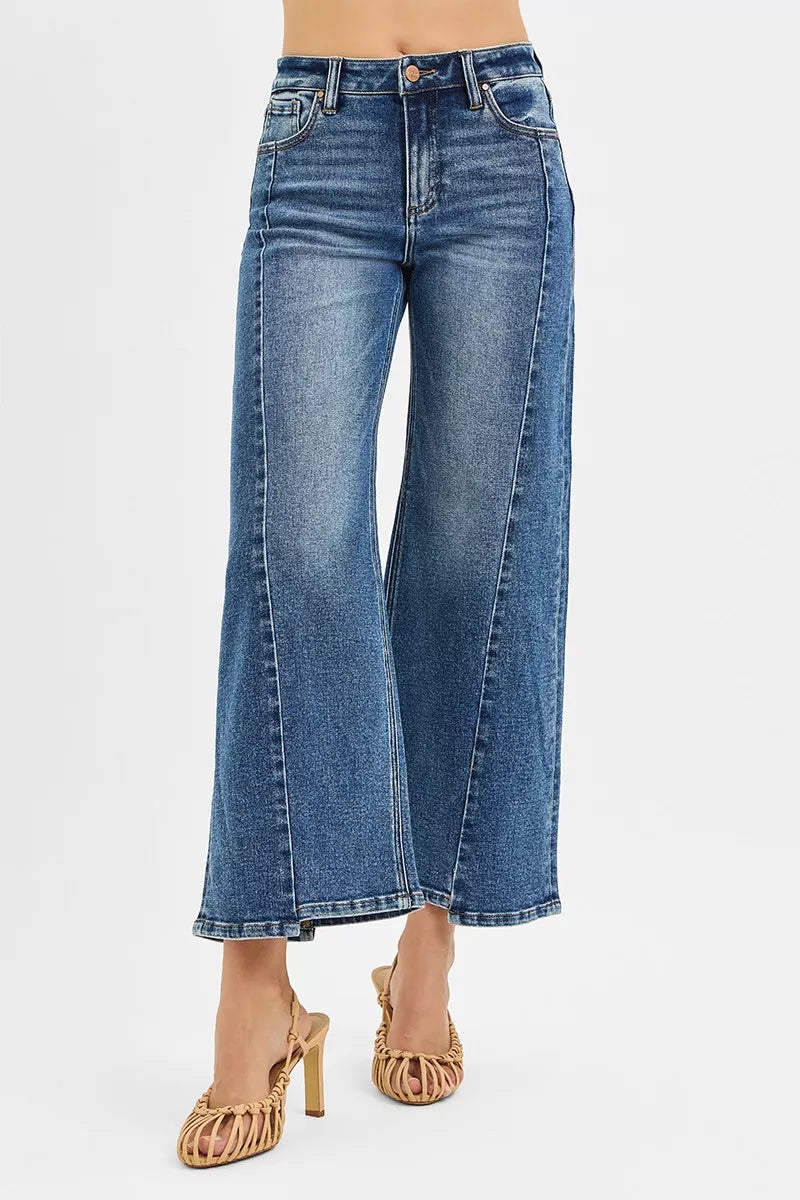RISEN High Rise Crop Wide Leg Jeans with Step Hem -  Be Bliss Boutique