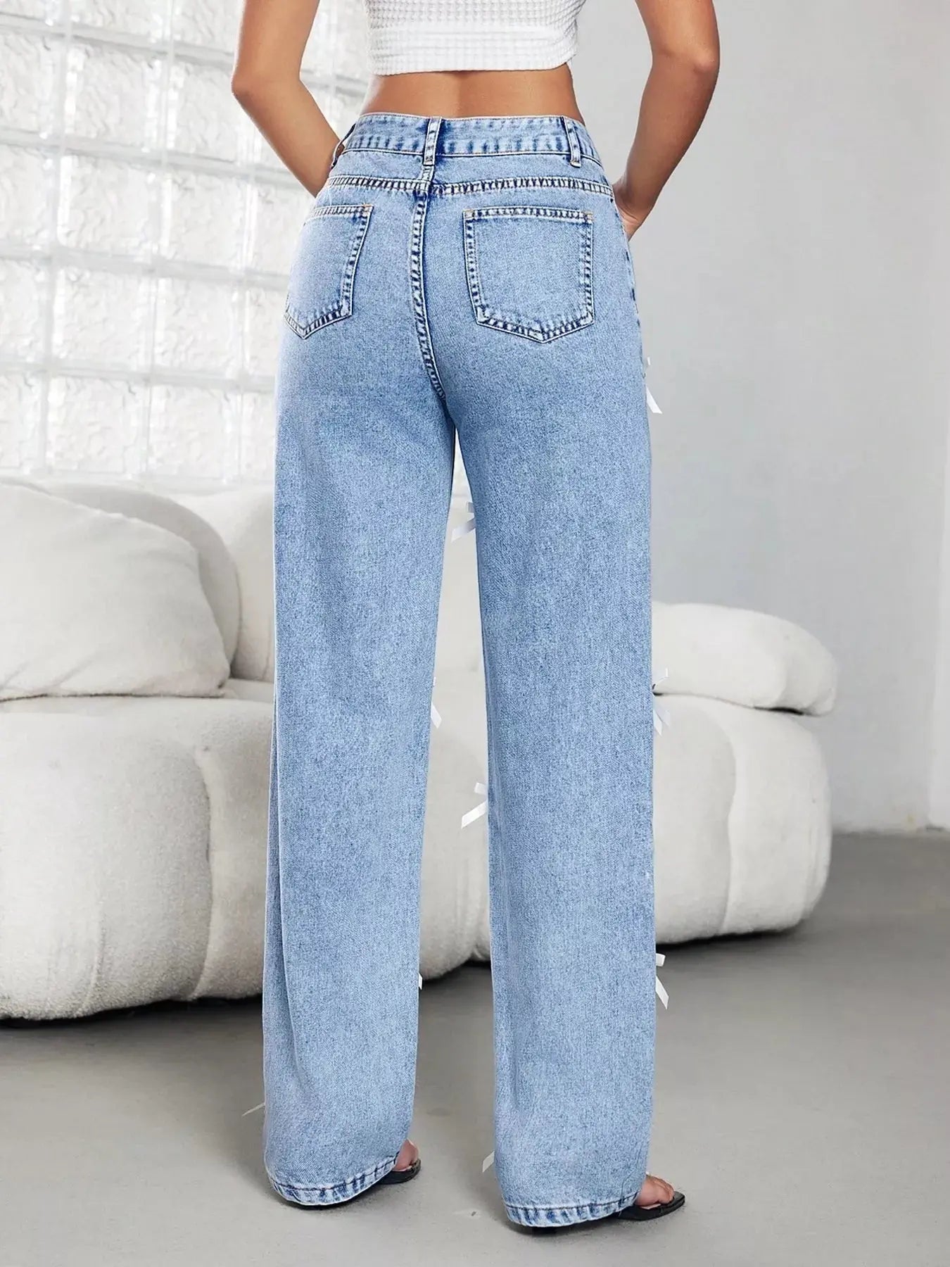Bow Decor High Waist Wide Leg Jeans - Be Bliss Boutique