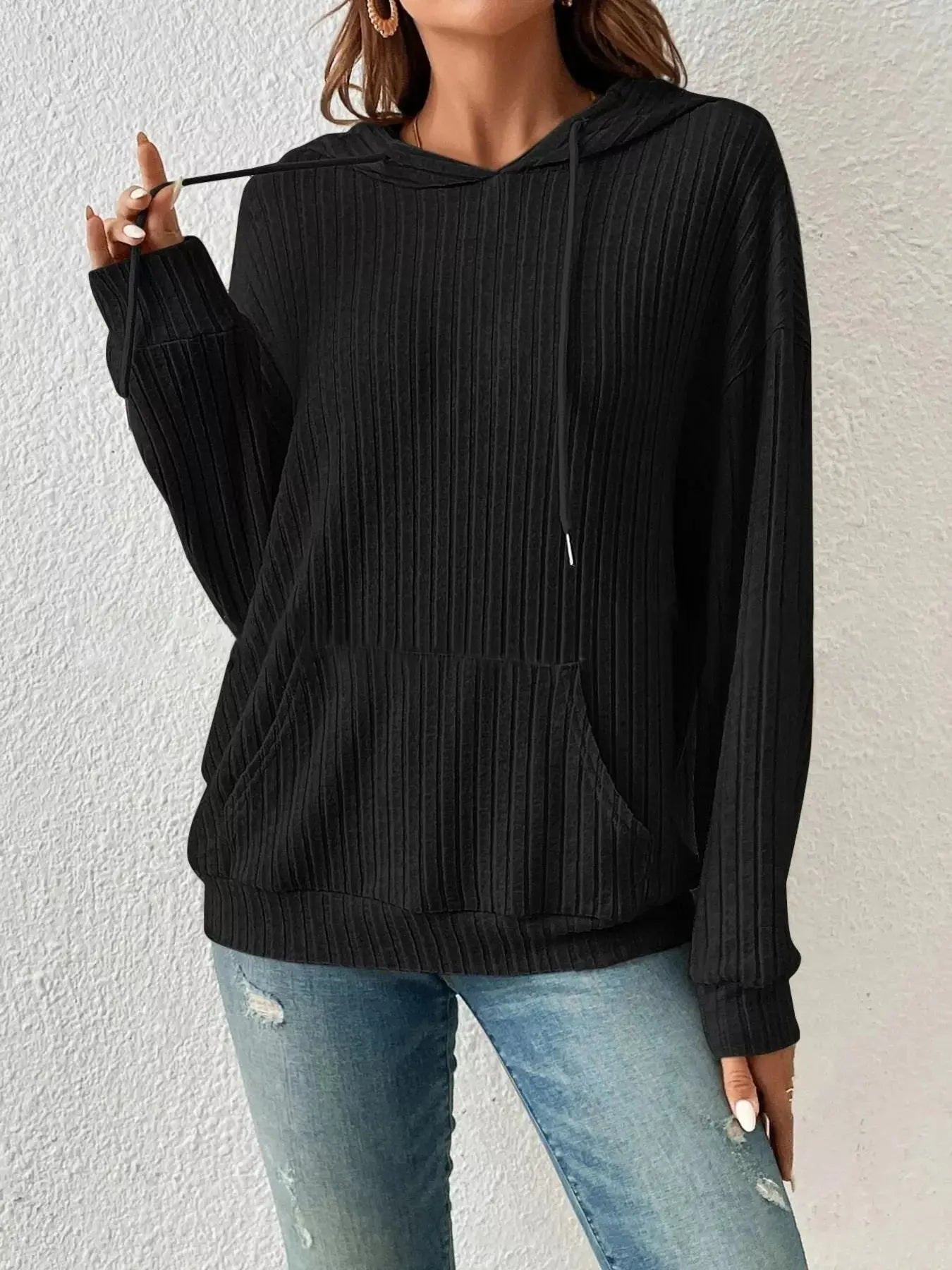 Ribbed Knit Long Sleeve Hoodie - Be Bliss Boutique