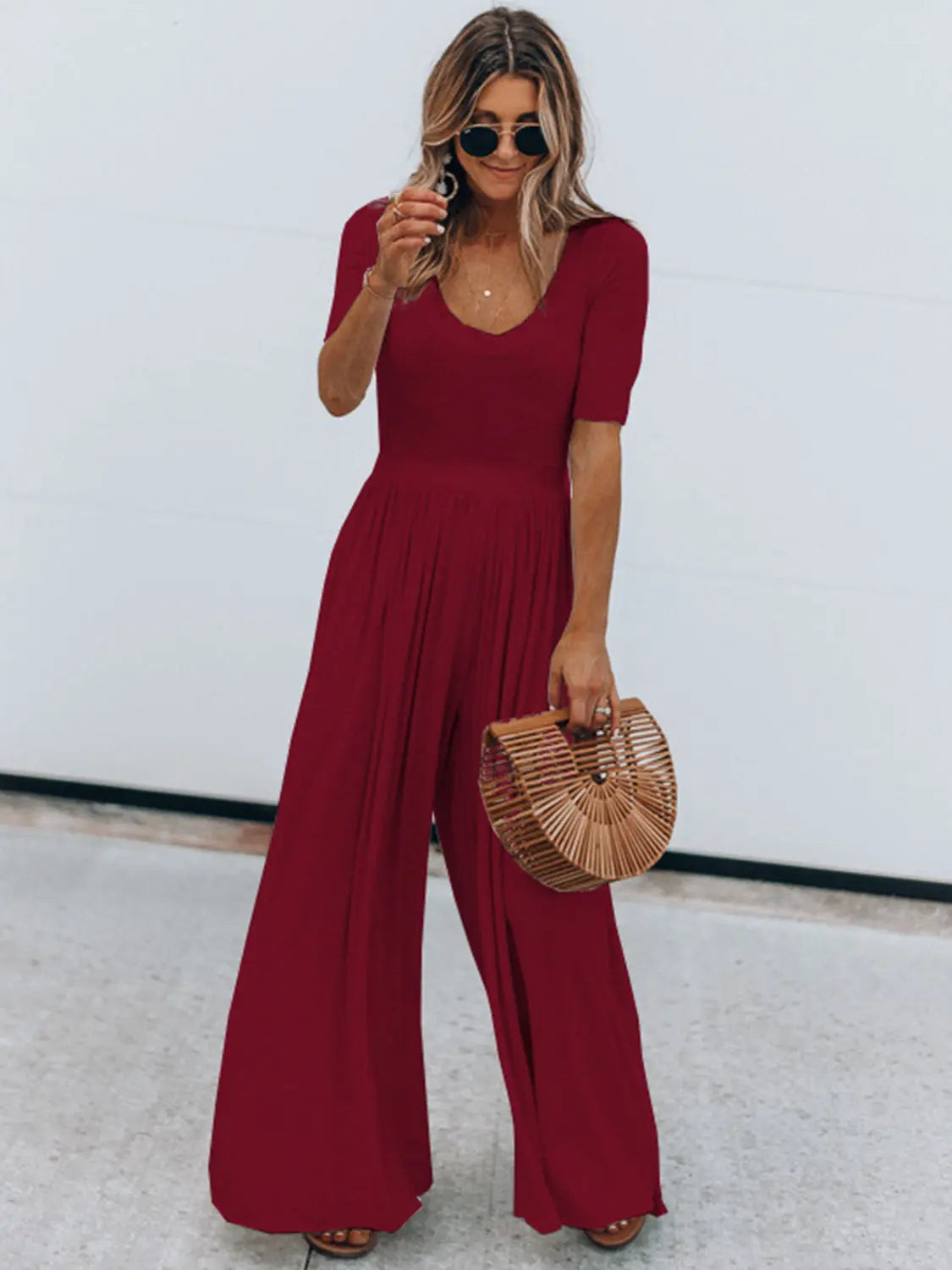 Scoop Neck Short Sleeve Jumpsuit - Be Bliss Boutique