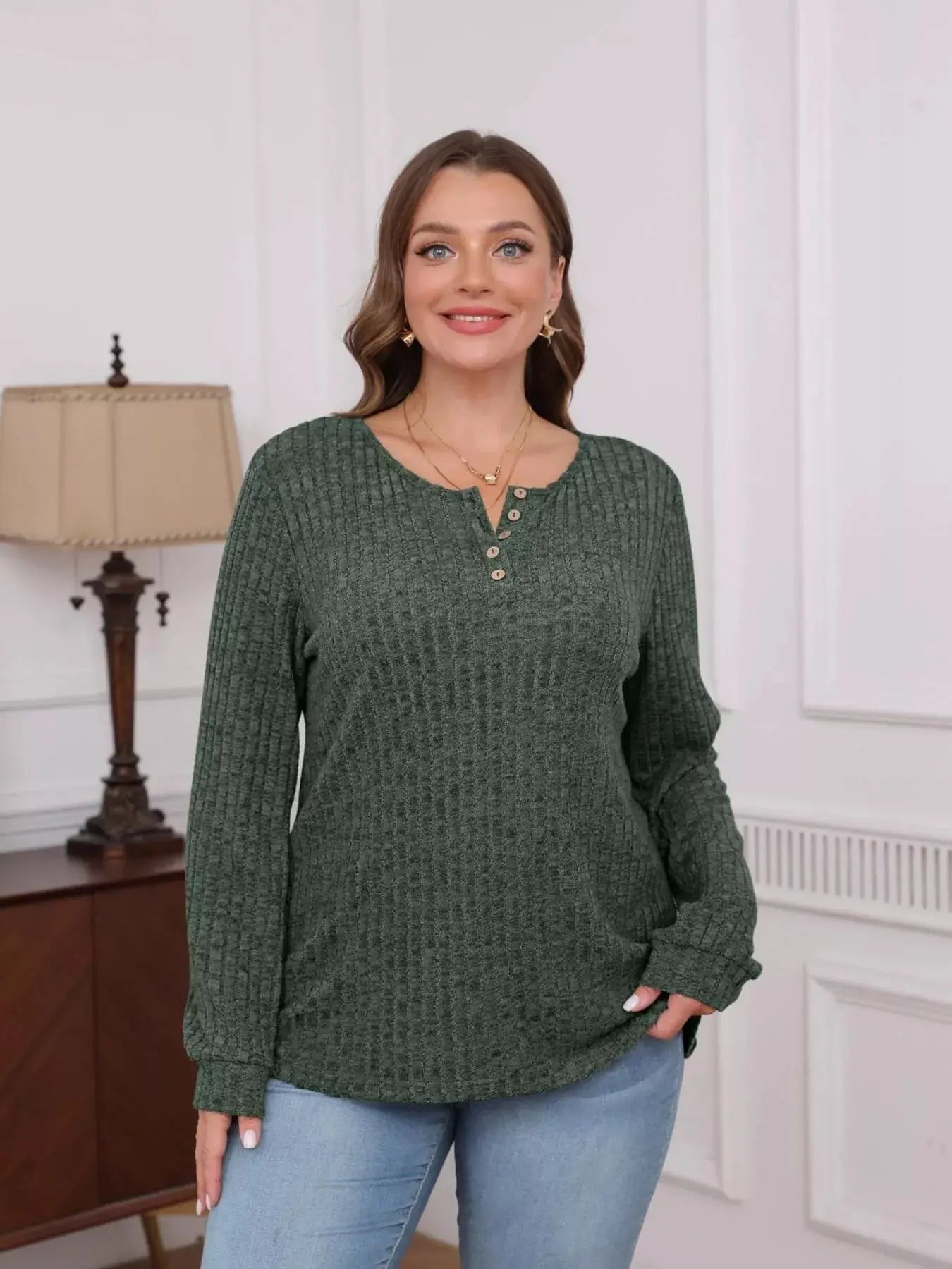 Ribbed Knit Button Front Long Sleeve T Shirt - Be Bliss Boutique