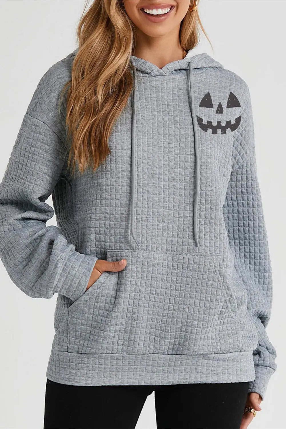 Halloween Pumpkin Face Graphic Drawstring Hoodie with Pocket - Be Bliss Boutique