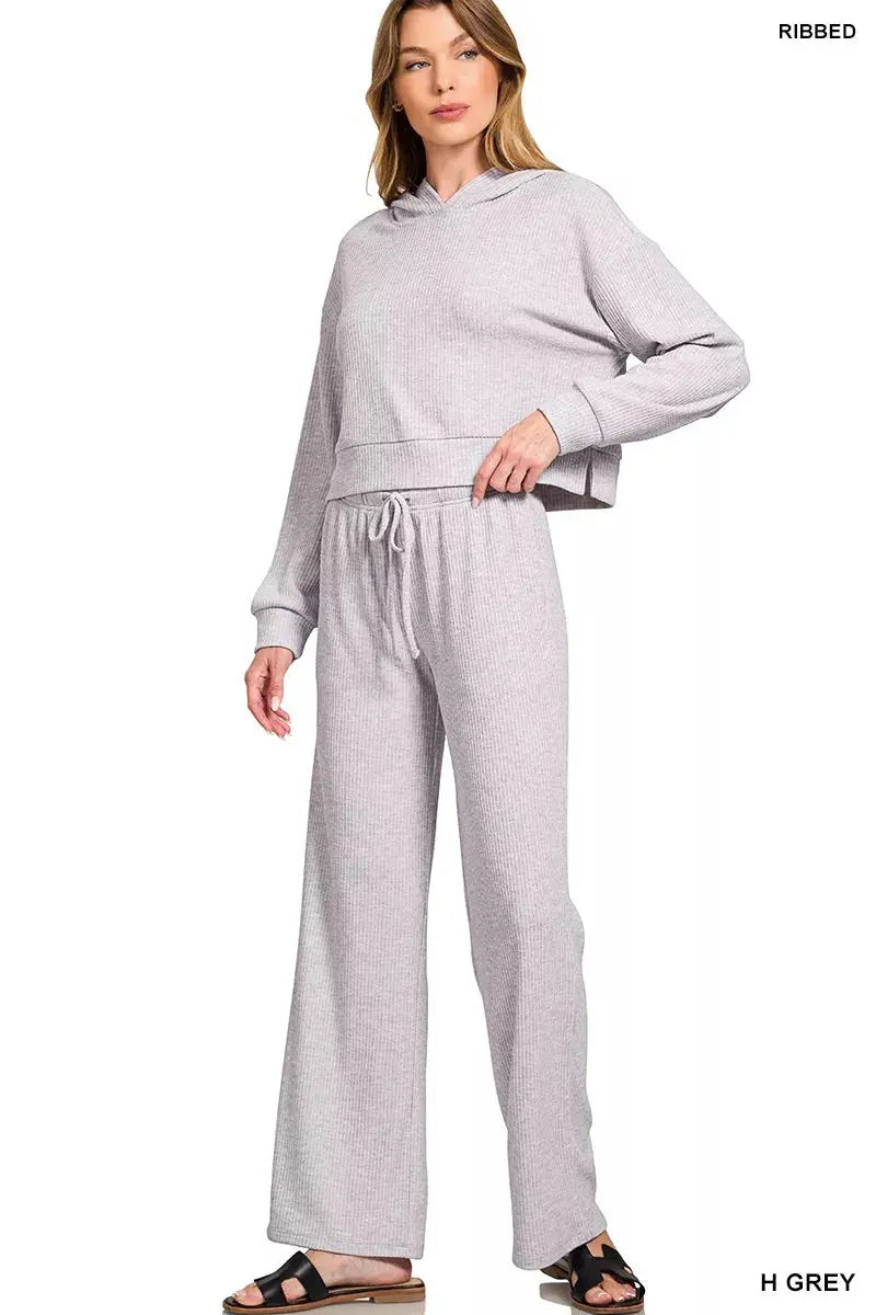 Zenana Ribbed Drawstring Wide Leg Lounge Pants - Be Bliss Boutique