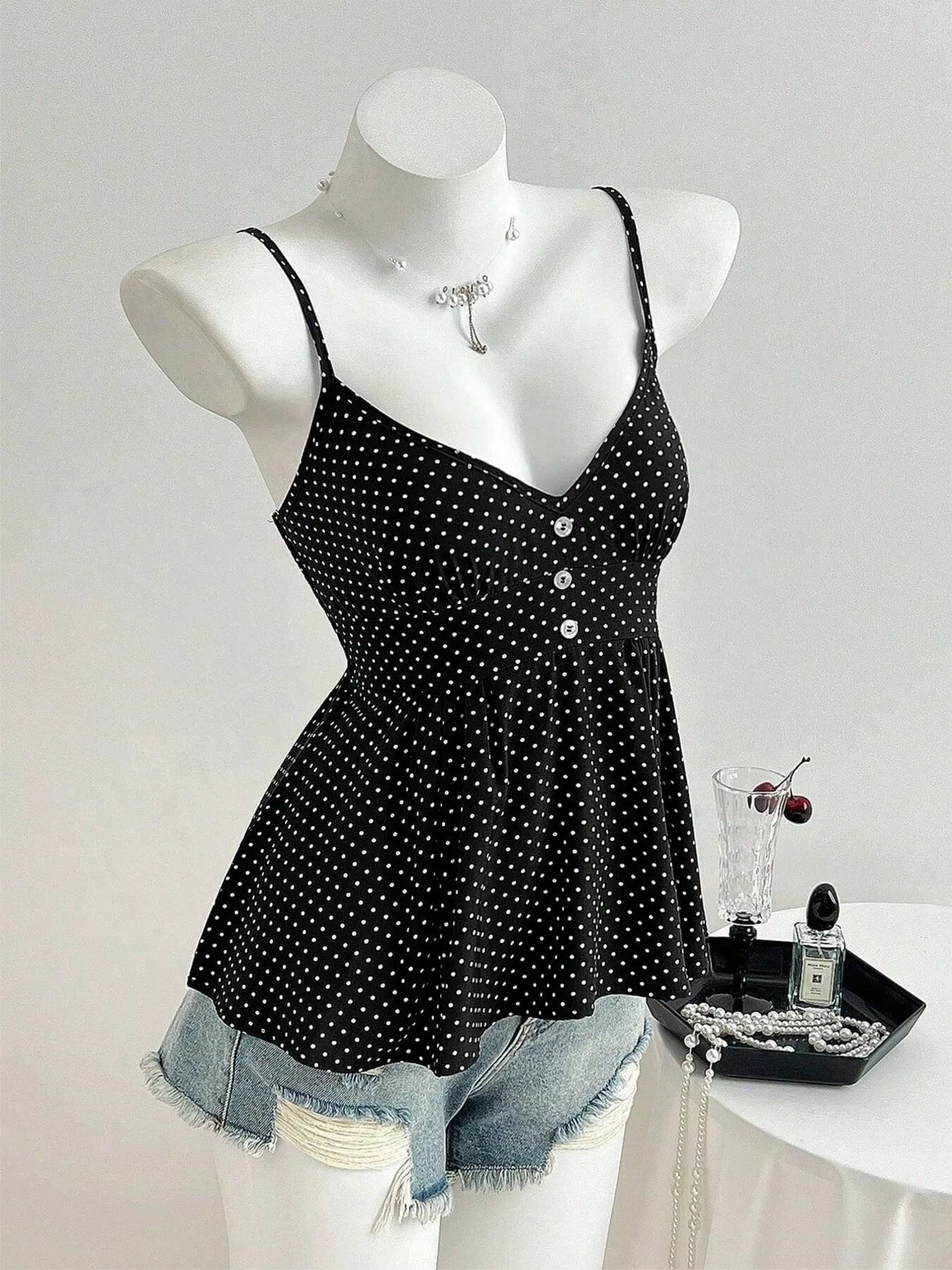 Polka Dot V Neck Cami Top - Be Bliss Boutique