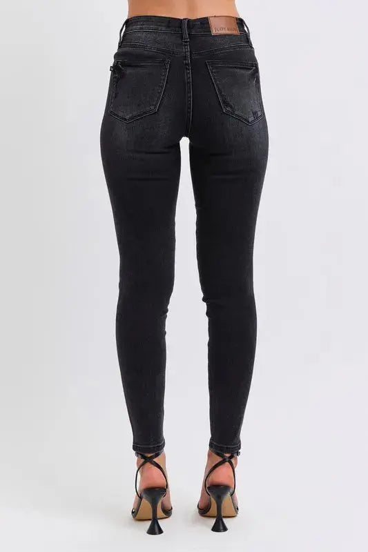Full Size/Plus Size Mid Rise Tummy Control Skinny Judy Blue Jeans - Be Bliss Boutique