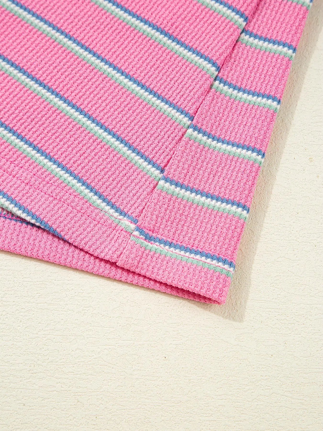 Striped Round Neck Textured Knit Long Sleeve Top - Be Bliss Boutique