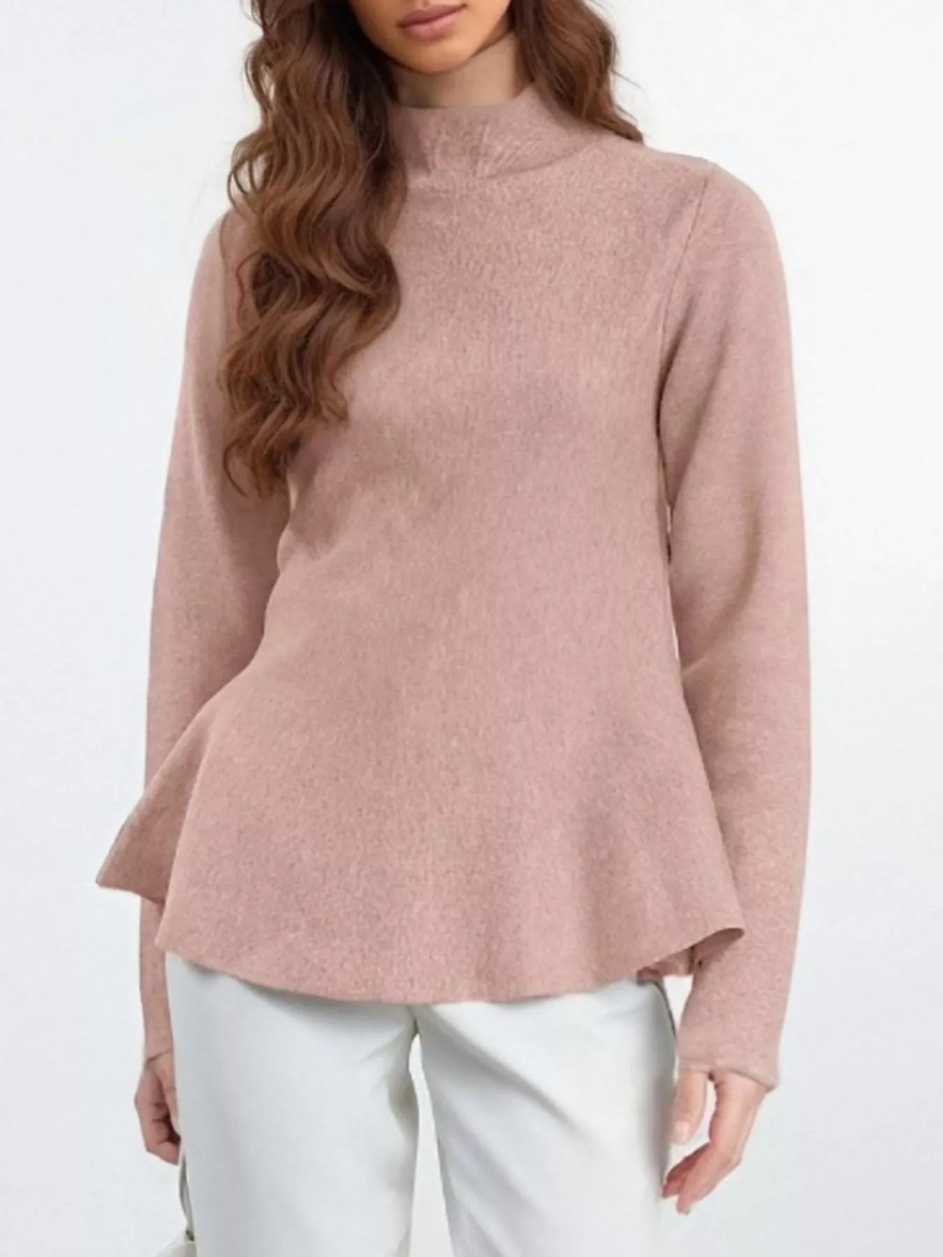 Mock Neck Long Sleeve Sweater -  Be Bliss Boutique