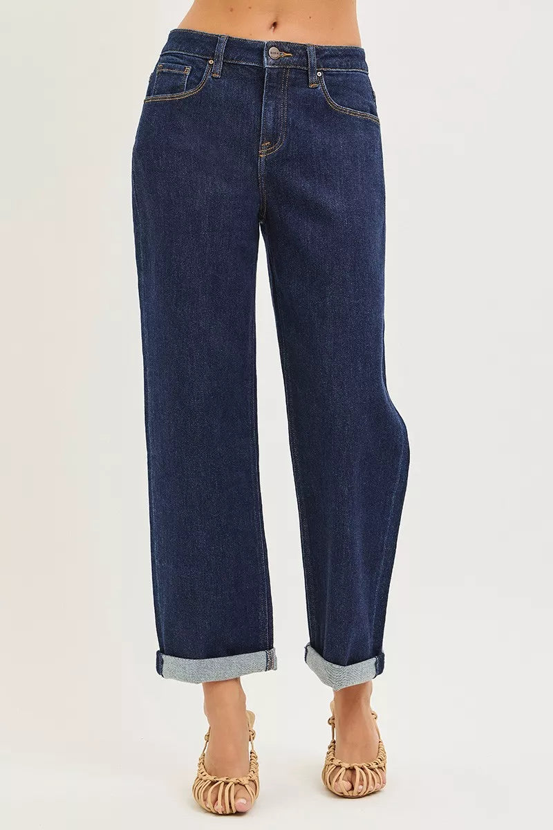 RISEN Jeans - Slouchy Cropped Boyfriend Jeans With Cuffed Hem - Be Bliss Boutique