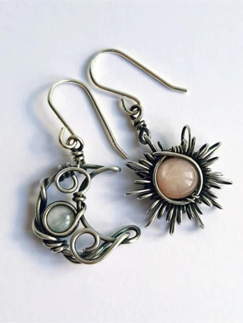 Moonstone Sun & Moon Celestial Drop Earrings – Boho Alloy Dangle Jewelry - Be Bliss Boutique