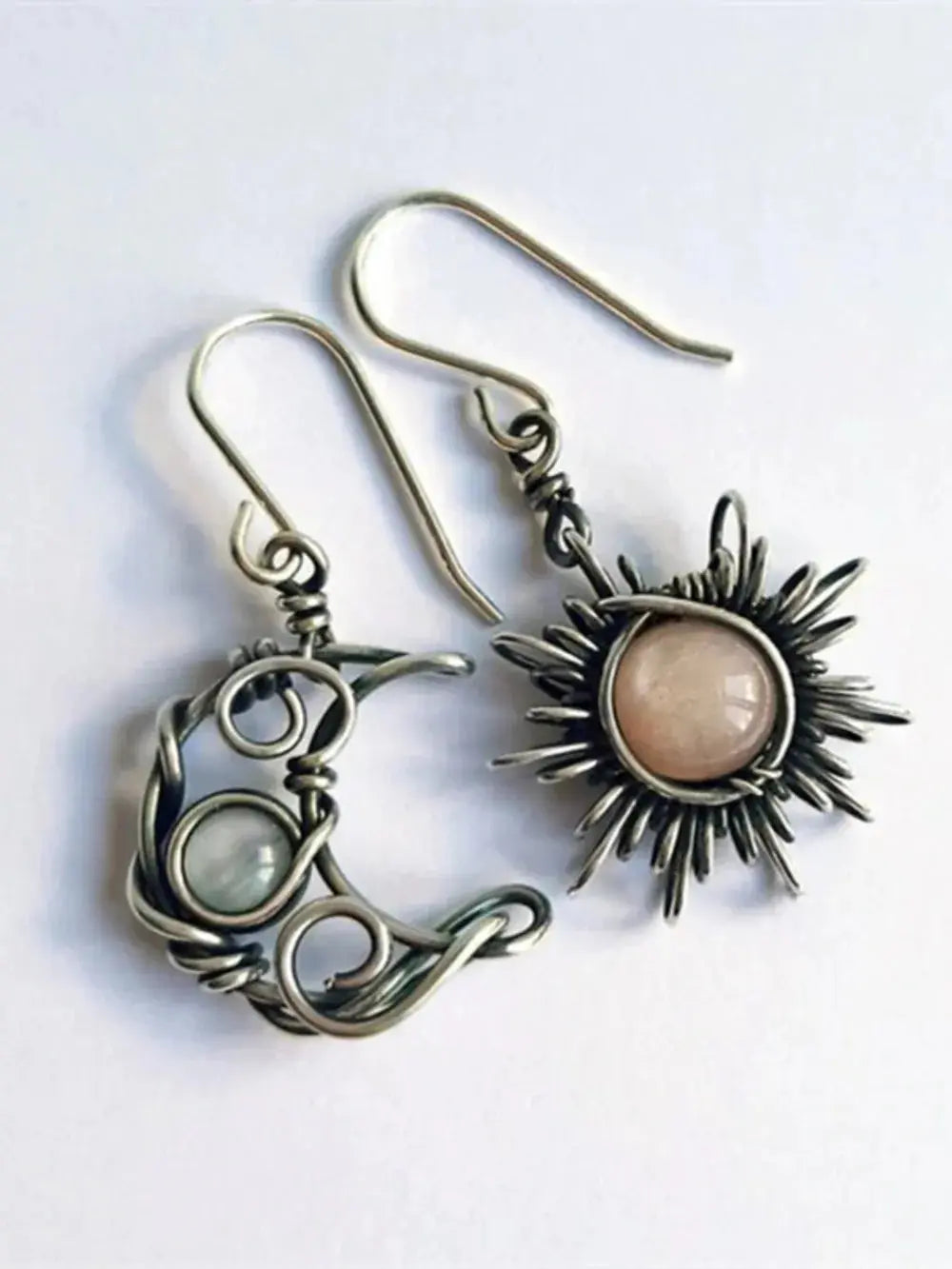 Moonstone Sun & Moon Celestial Drop Earrings – Boho Alloy Dangle Jewelry - Be Bliss Boutique