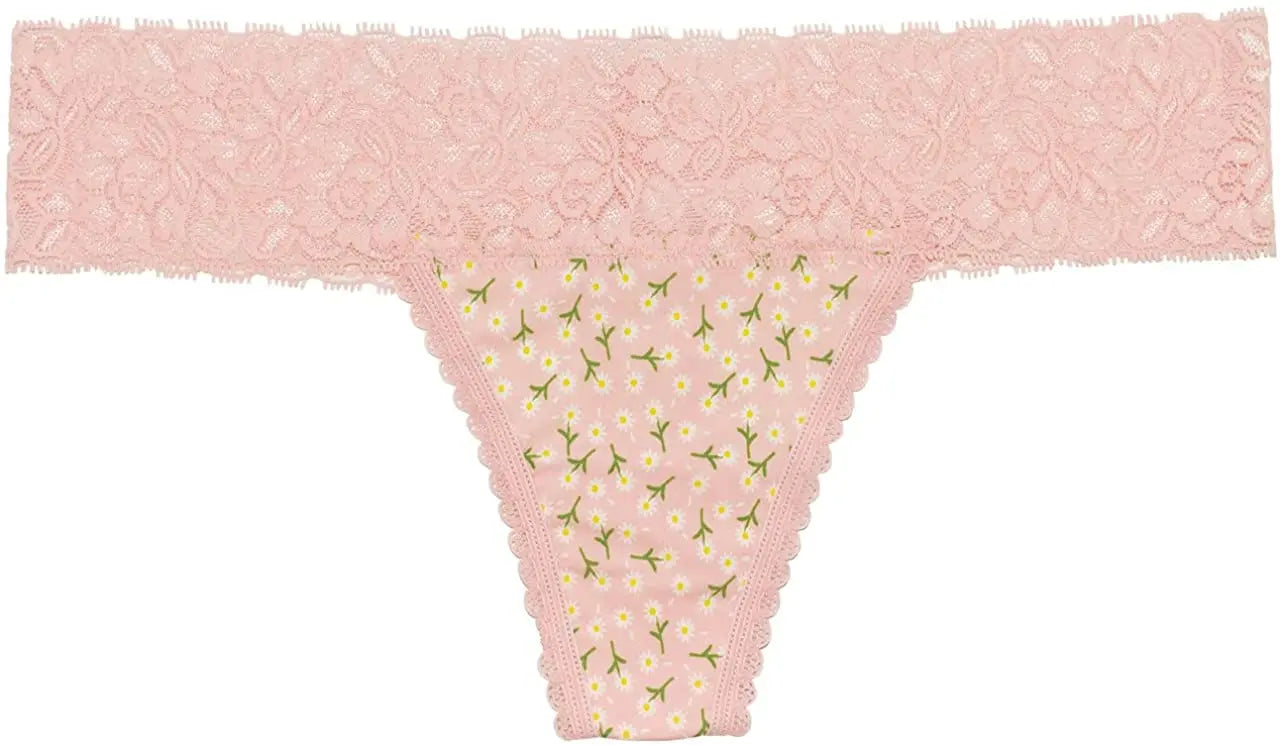 Ditsy Floral Laser Cut Thong with Lace Waistband - Be Bliss Boutique