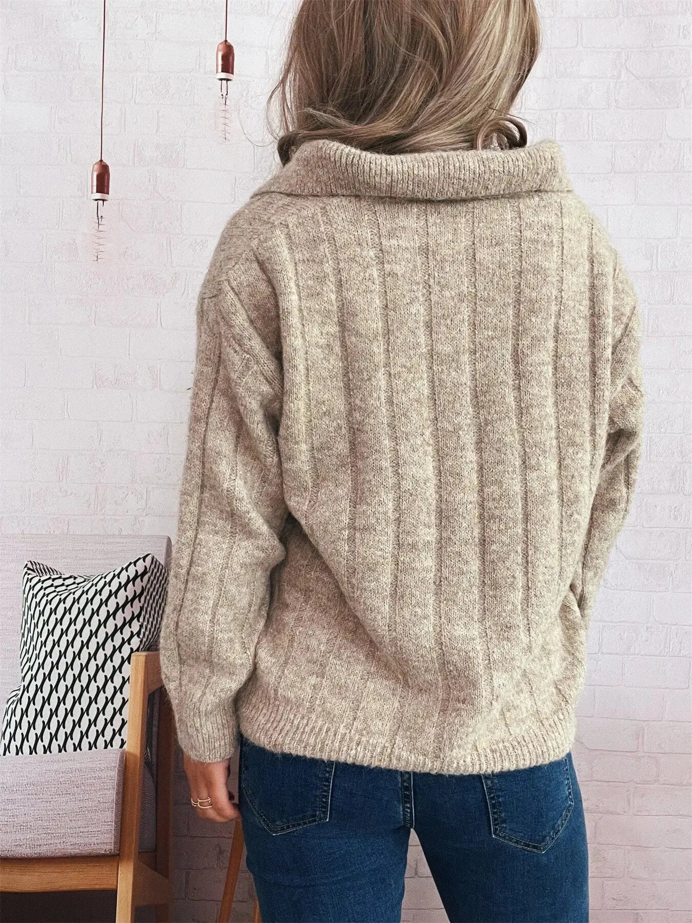 Ribbed Hem Quarter Zip Sweater - Be Bliss Boutique