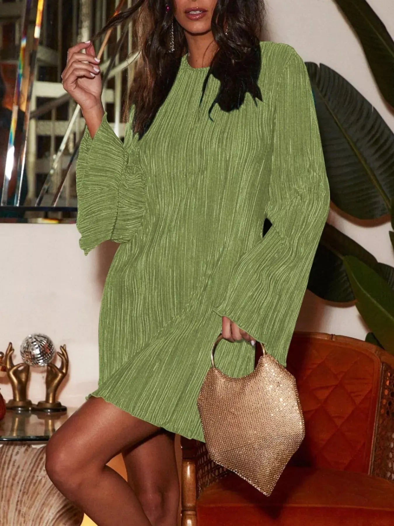 Cutout Back Flare Sleeve Dress - Be Bliss Boutique