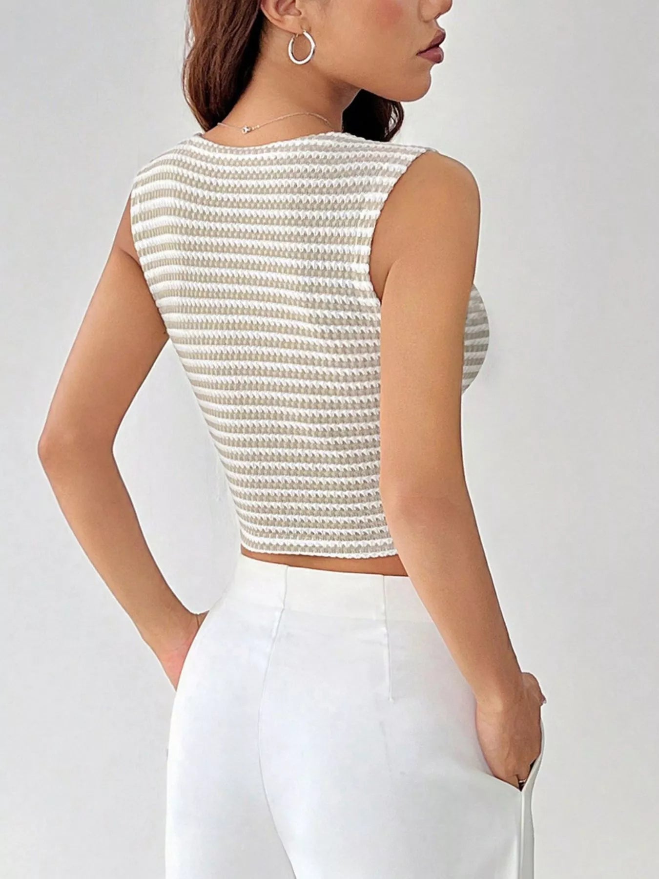 Striped Button-Down Cropped Sweater Vest - Be Bliss Boutique