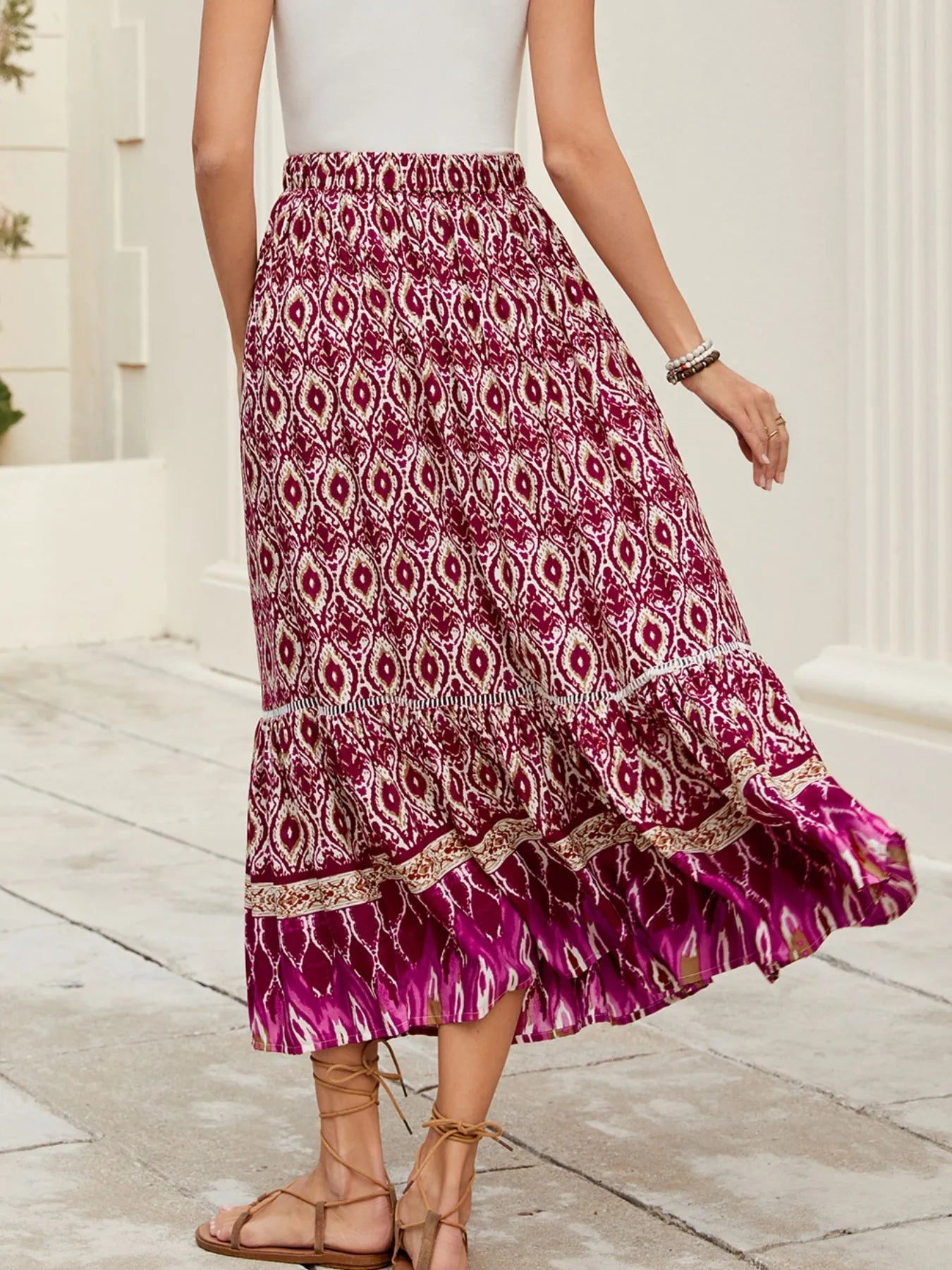 Printed Ruched Bohemian Maxi Skirt - Be Bliss Boutique